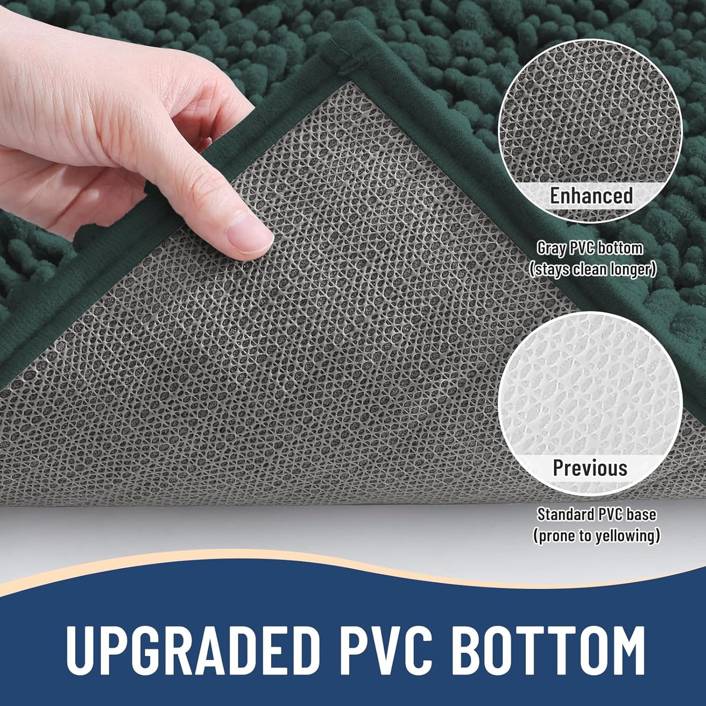 Arotive Luxury Chenille Toilet Rugs U-Shaped, Extra Soft Thick Absorbent Bathroom Mat, Non-Slip Shaggy Plush Contour Rugs, Machine Wash Dry Bath Mat for Toilet Base, 24x24, Dark Green