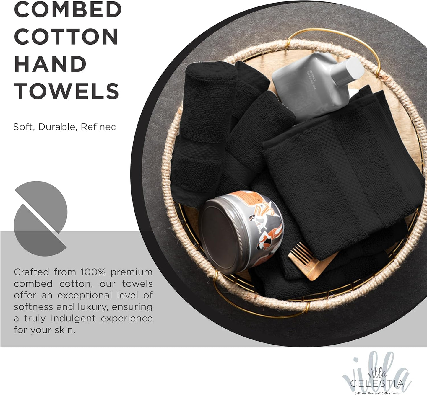 100% Cotton Hand Towel Set of 4, (16 x 28 inches) Sustainable, Soft, Highly Absorbent, Quick Drying, Combed Cotton Hand Towels Pack of 4 Ideal for Hotels, Spa, Bathroom, Dorm, Black