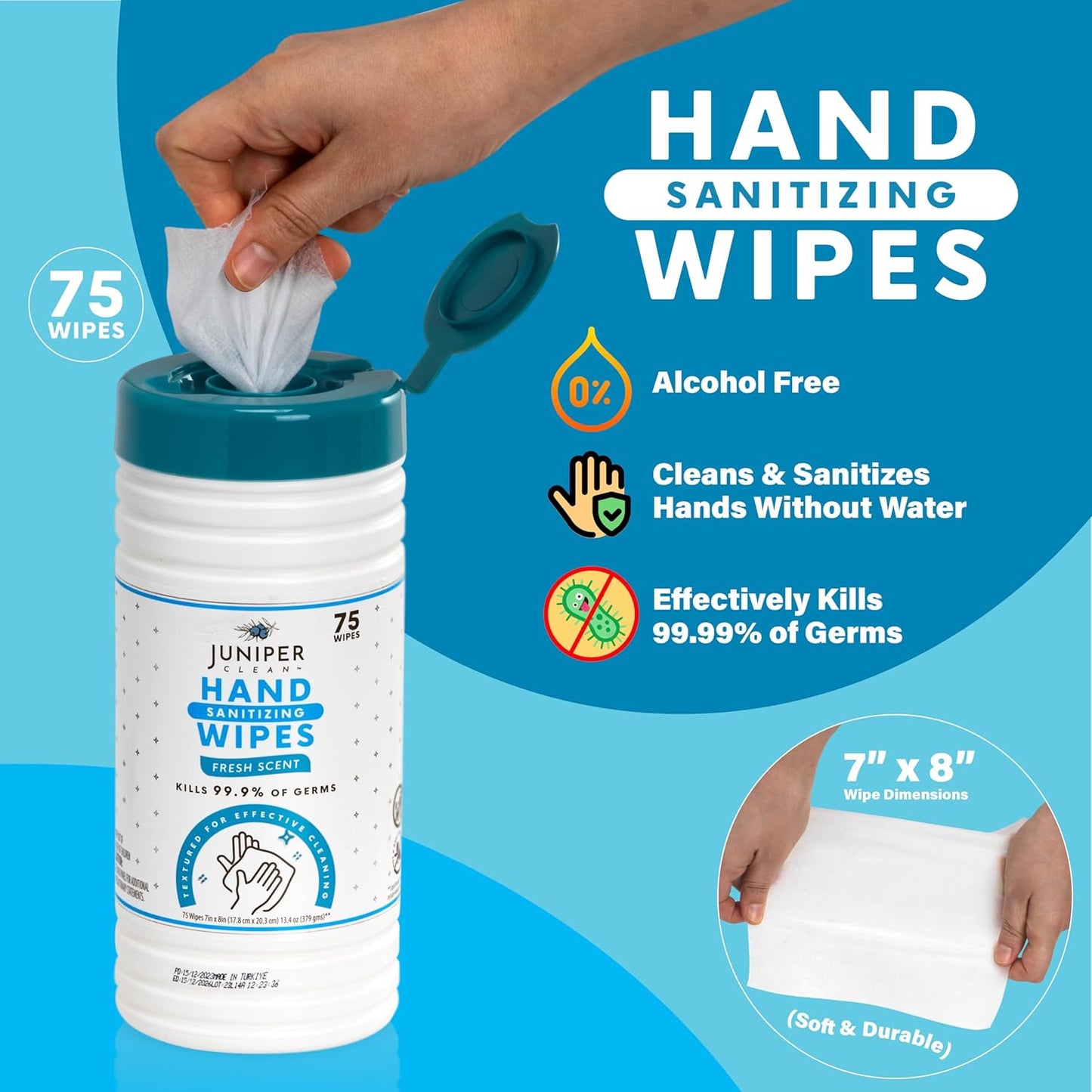 6 Pack Canister Hand Sanitizing Wipes, Alcohol Free 450 Count Canister Disposable Hand Sanitizer Wipes, Fresh Scent, Lint Free & Durable