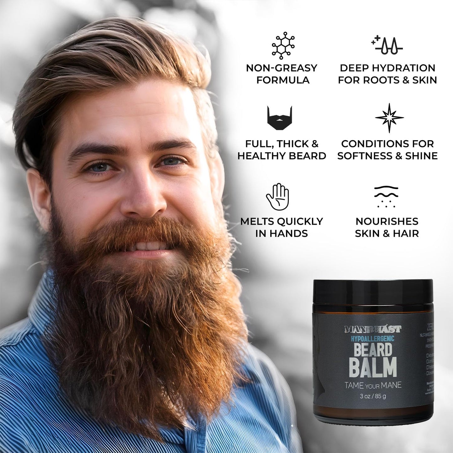 Hypoallergenic All Natural Beard Balm For Men - Lion's Den Scent - Made from Seed-Based Oil, Nut-Free Leave In Beard Conditioner For Men & Mustache Care, Fresh Beards Look, Styling Balm Gifts