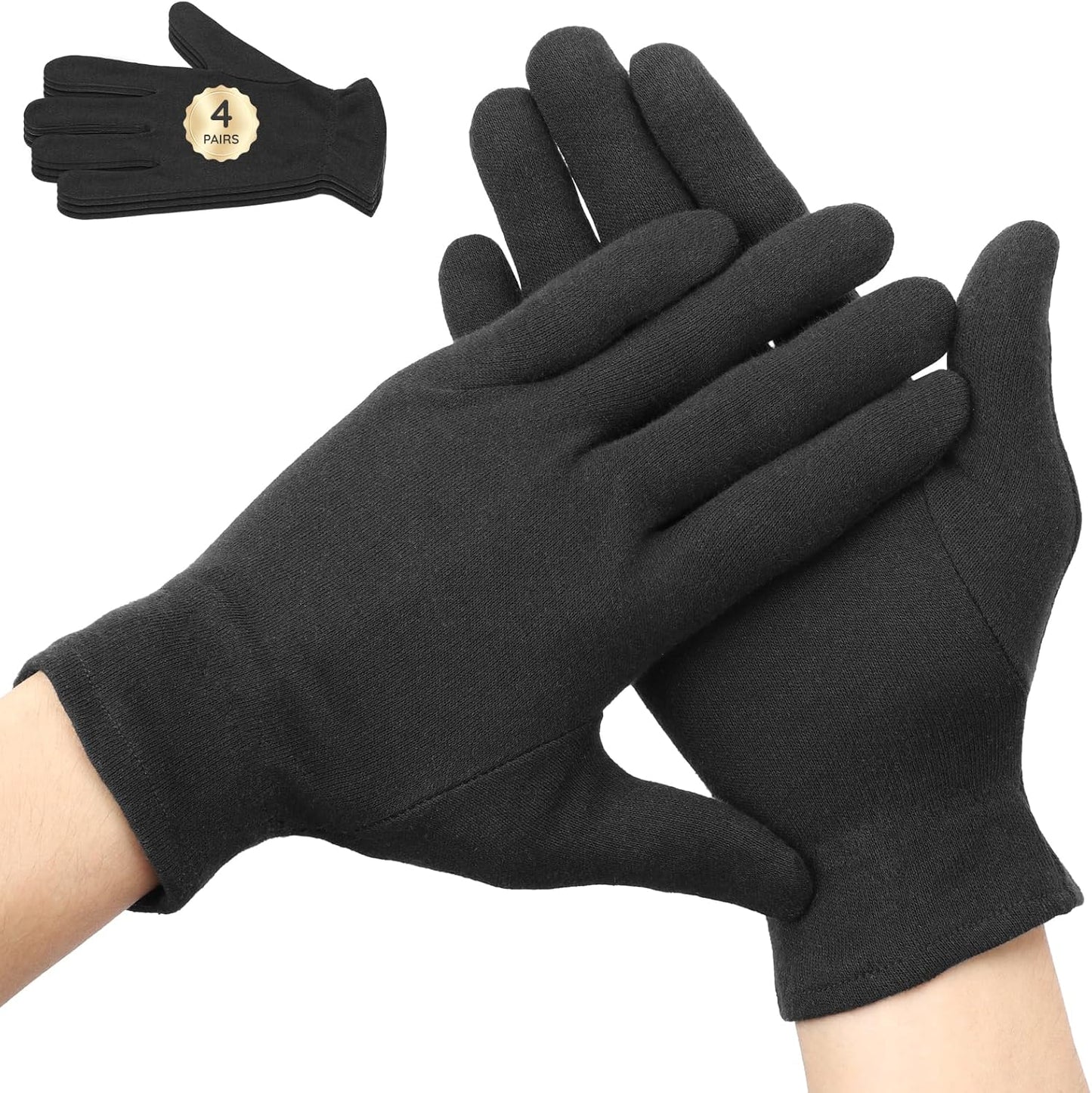 Segbeauty 8 Counts Elastic Black Lotion Gloves Overnight for Women, 4 Pairs Moisturizing Hand Cotton Gloves for Men with Elastic Band, Moisture Glove for Sleeping Working, Soft Sleep Lotion Mitt Glove