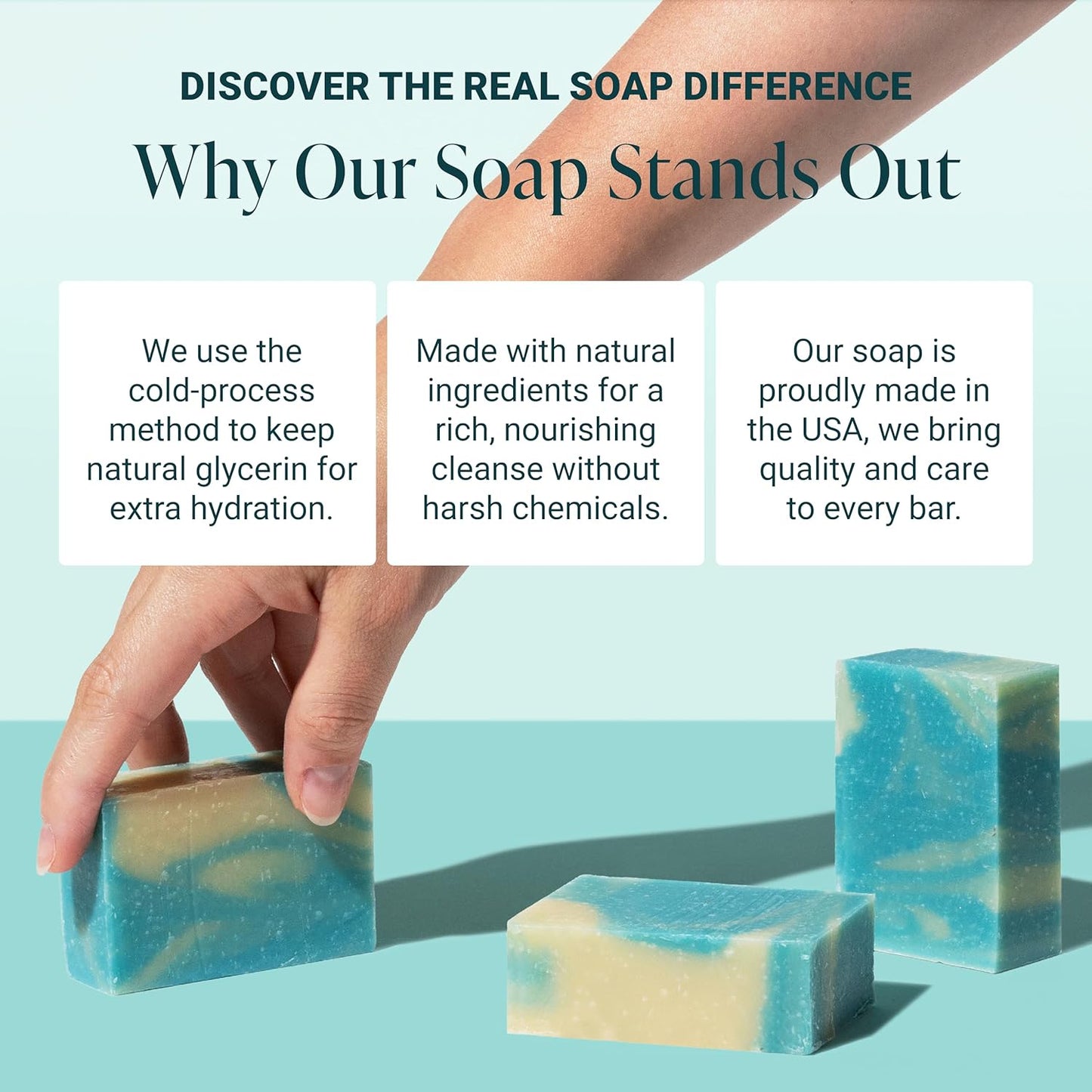 The Bubble Factory Handmade Soap, All Natural Soap for Women & Men, Hand, Bath & Body Natural Bar Soap, Vegan, Palm Oil Free, Made in USA with Shea Butter + Essential Oils, Eucalyptus Mint, 3 Bars