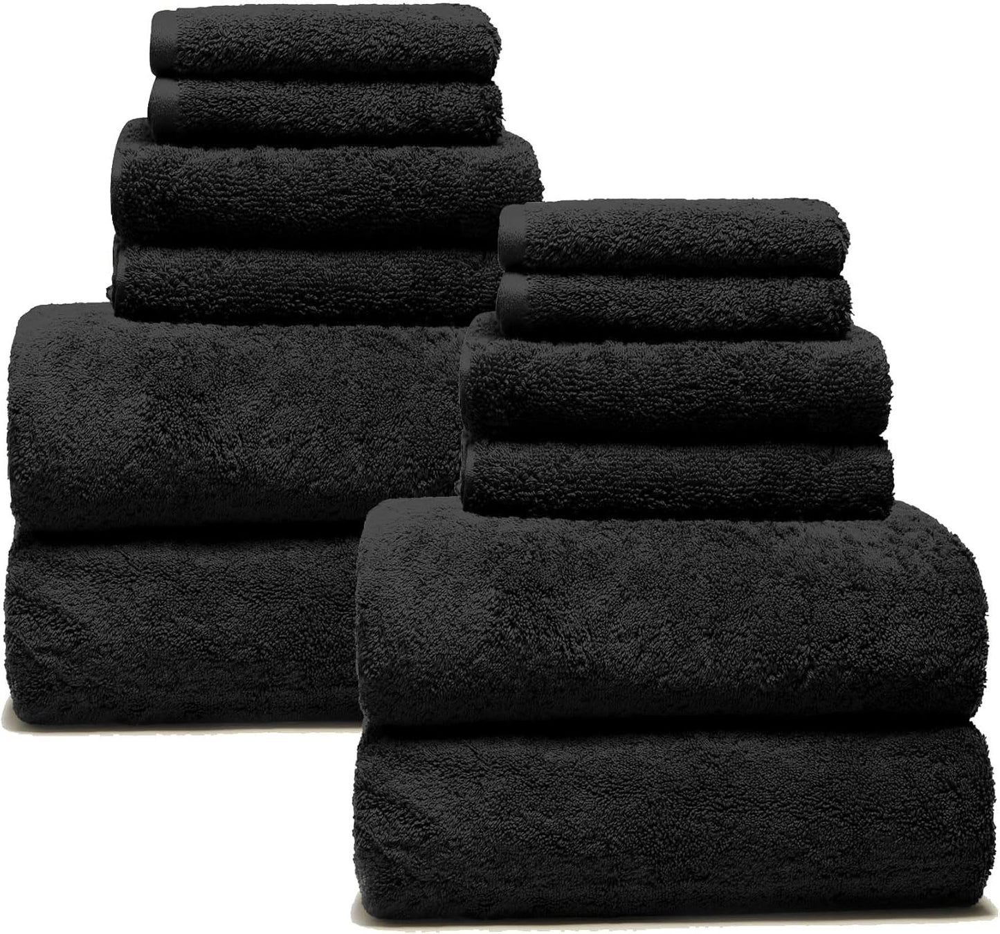 Italic Ultraplush 12-Piece Family Towel Set – Luxury Bath Towels, Hand Towels & Washcloths – Plush, Quick Dry, 800GSM 100% Australian Cotton for Bathroom & Spa (Black)