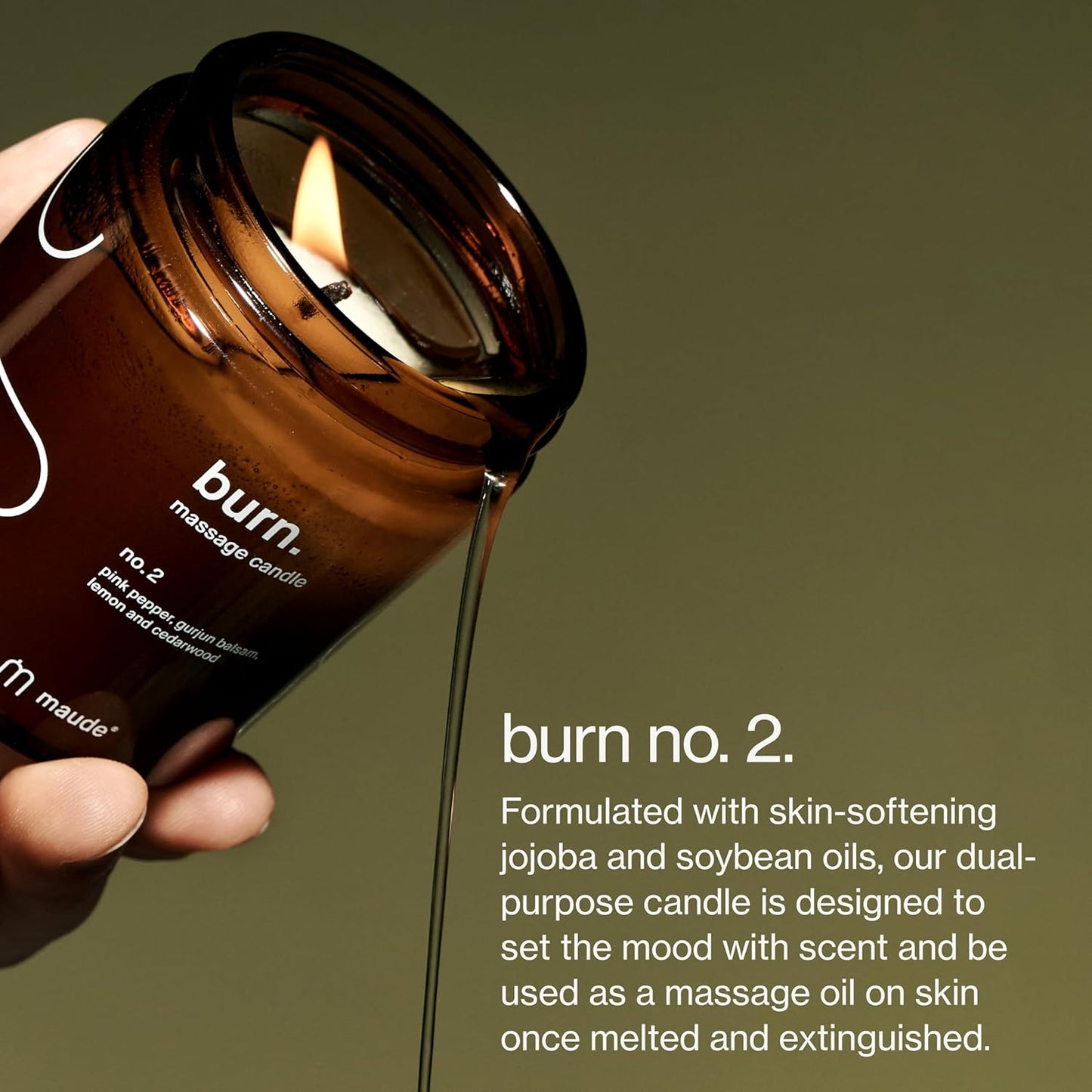 Maude Burn No. 2 - Jojoba Oil Massage Candle with Hydrating, Skin-Softening Soybean Oil - Massage Oil Candle with Notes of Lemon, Cedarwood + Pink Pepper - Home + Self Care Gifts for Women & Men(4 oz)