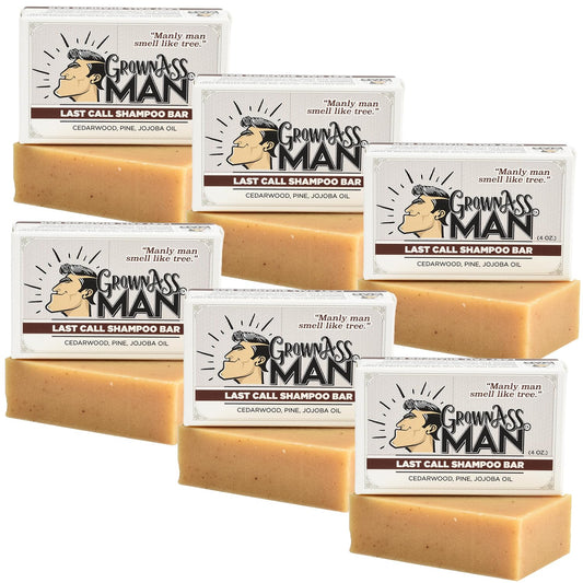 Grown Ass Man Co. - Solid Shampoo Bar Rich Lather 3 in 1: Hair, Beard & Body Wash - Plastic Free & Eco-Friendly, Natural & Organic Clean for All Hair Types, 4oz Bar (Last Call, 6-Pack)