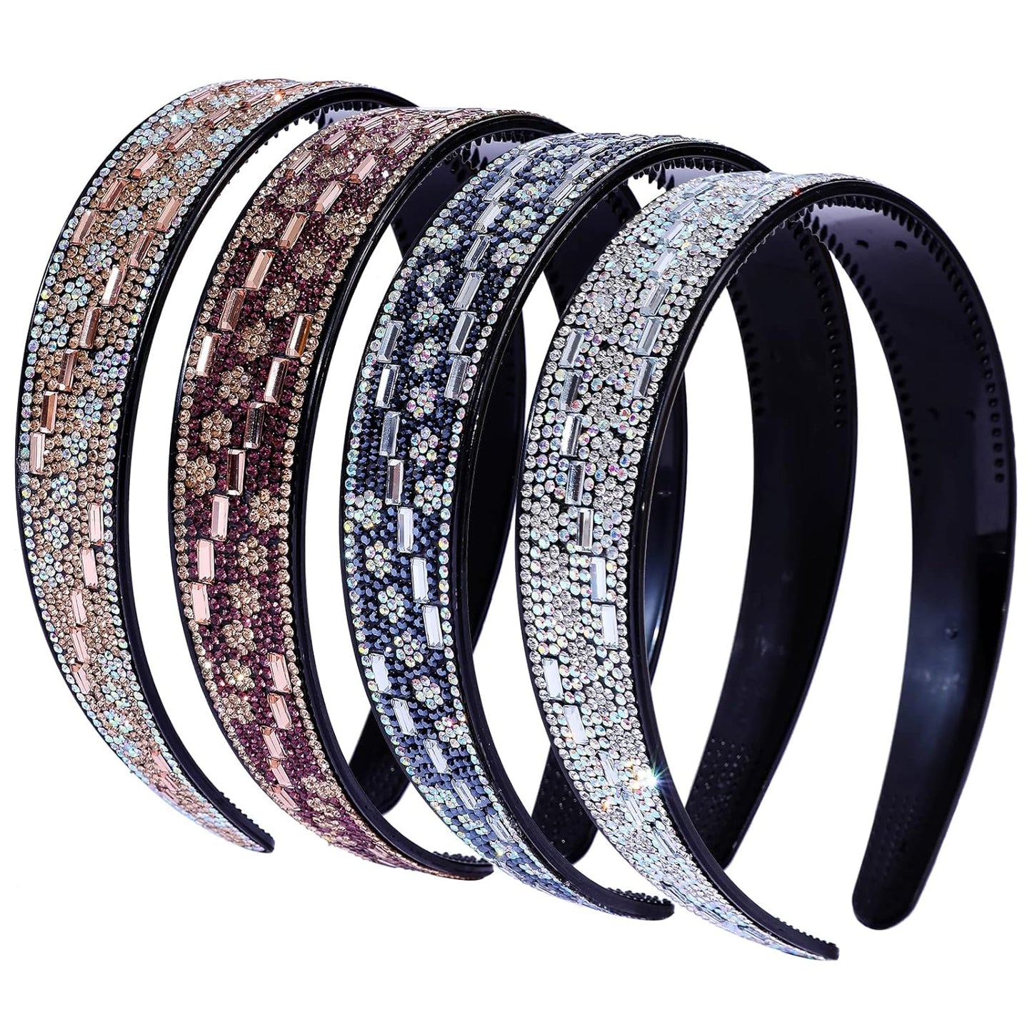 Rhinestone Headbands for Women Sparkly,4PCS Crystal Headband Non Slip Tooth Hair Bands Rhinestone Hair Hoop,Comfortable Daily Prom Party Head Accessories