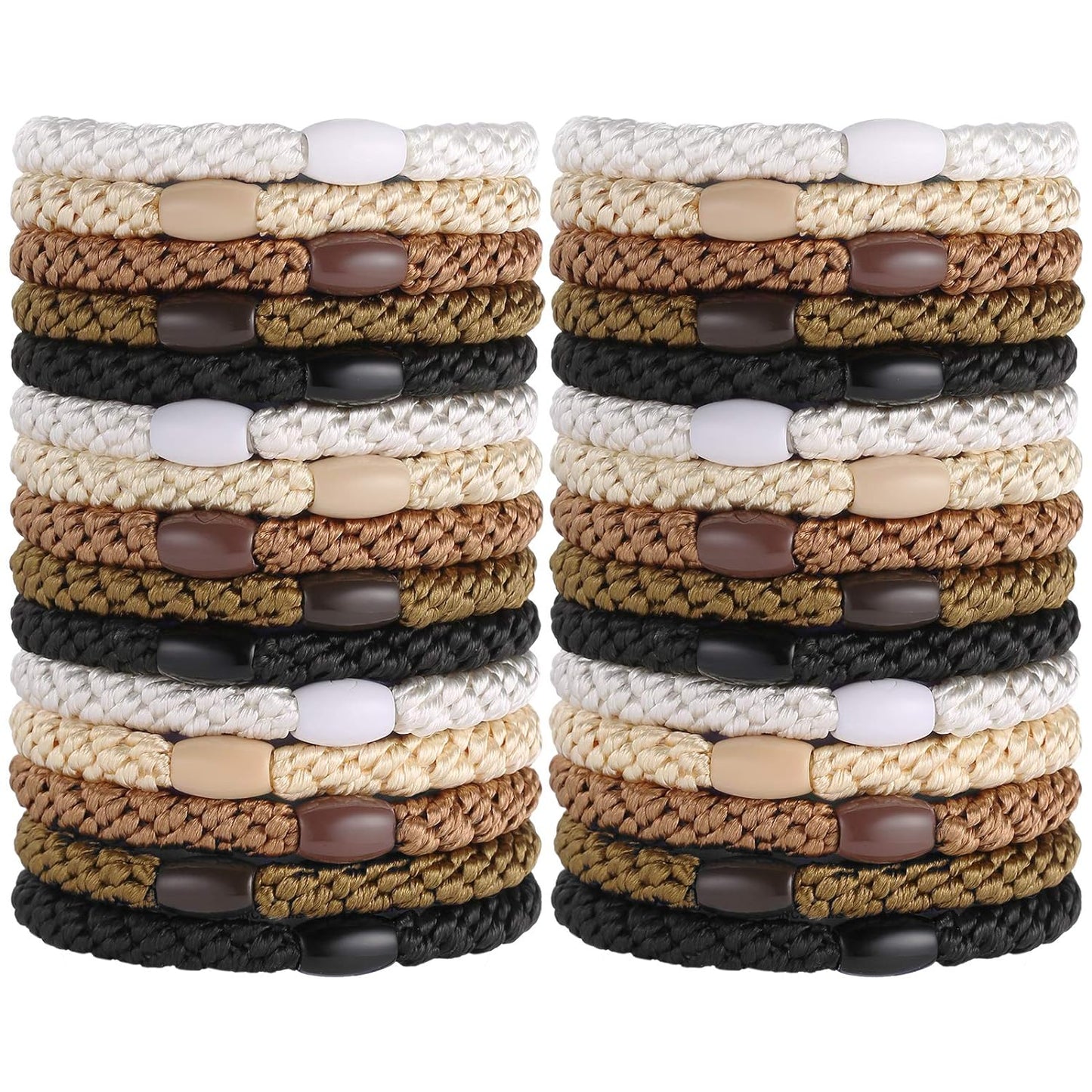 Hair Ties for Women Girls, Funtopia 30 Pcs Elastics Hair Bands Ponytail Holders for Thick Hair, No Damage No Crease Hair Elastics (Black/Brown/White/Beige/Coffee)