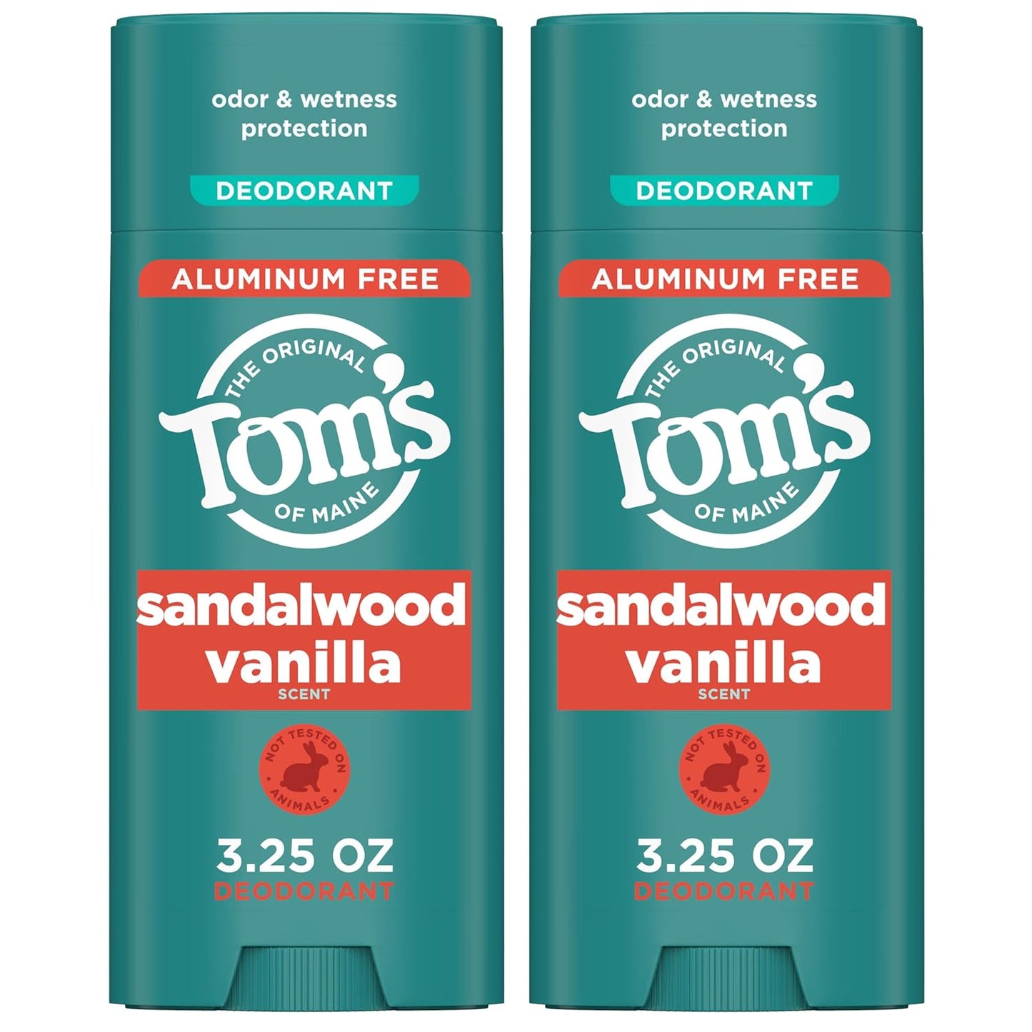 Tom’s of Maine Sandalwood Vanilla Aluminum Free Natural Deodorant For Women & Men | Goes on Clear | Odor & Wetness Protection | Naturally Derived and Moisture-Locking Ingredients | 3.25 oz (2 Pack)