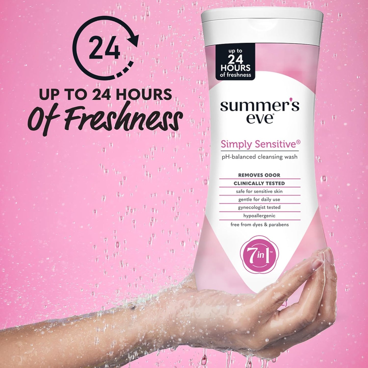 Summer's Eve Simply Sensitive All-Over Daily Feminine Wash, Gentle pH-Balanced Body Wash for Women, Removes Vaginal Odor, 15 Fl Oz