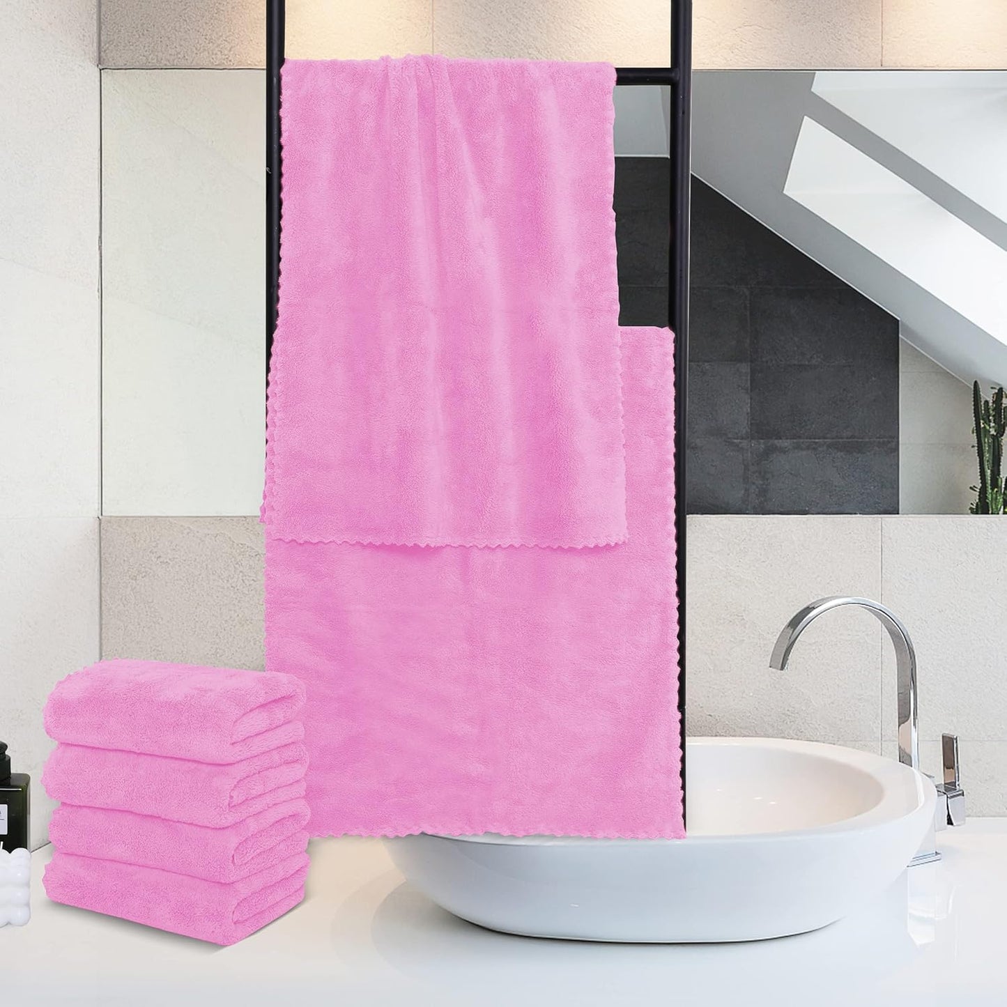 MOONQUEEN 6 Pack Premium Hand Towels - Quick Drying - Microfiber Coral Velvet Highly Absorbent Towels - Multipurpose Use as Hotel, Bathroom, Shower, Spa, Hand Towel 16 x 28 inches (Frozen Berry)