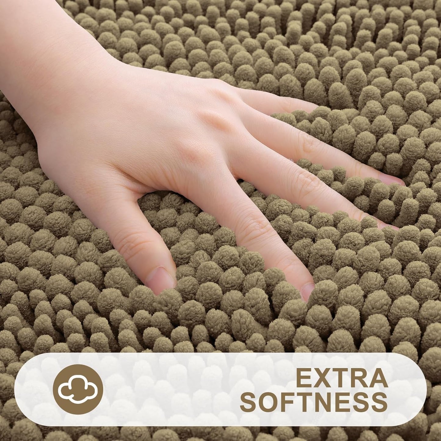 Grandaily Chenille Striped Bathroom Rugs 30x20, Extra Thick and Absorbent Bath Mats, Non-Slip Soft Plush Shaggy Shower Carpet, Machine Wash Dry, Bath Rug for Bathroom, (Medium, Tan)