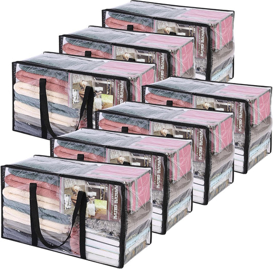 Vieshful 7 Pack Clear Comforter Storage Bag, 60L Clothes Storage Bag with Zipper Closet Organizer, Plastic Storage Containers Moving bags for Comforter, Blanket, Bedding, Duvet, Toys