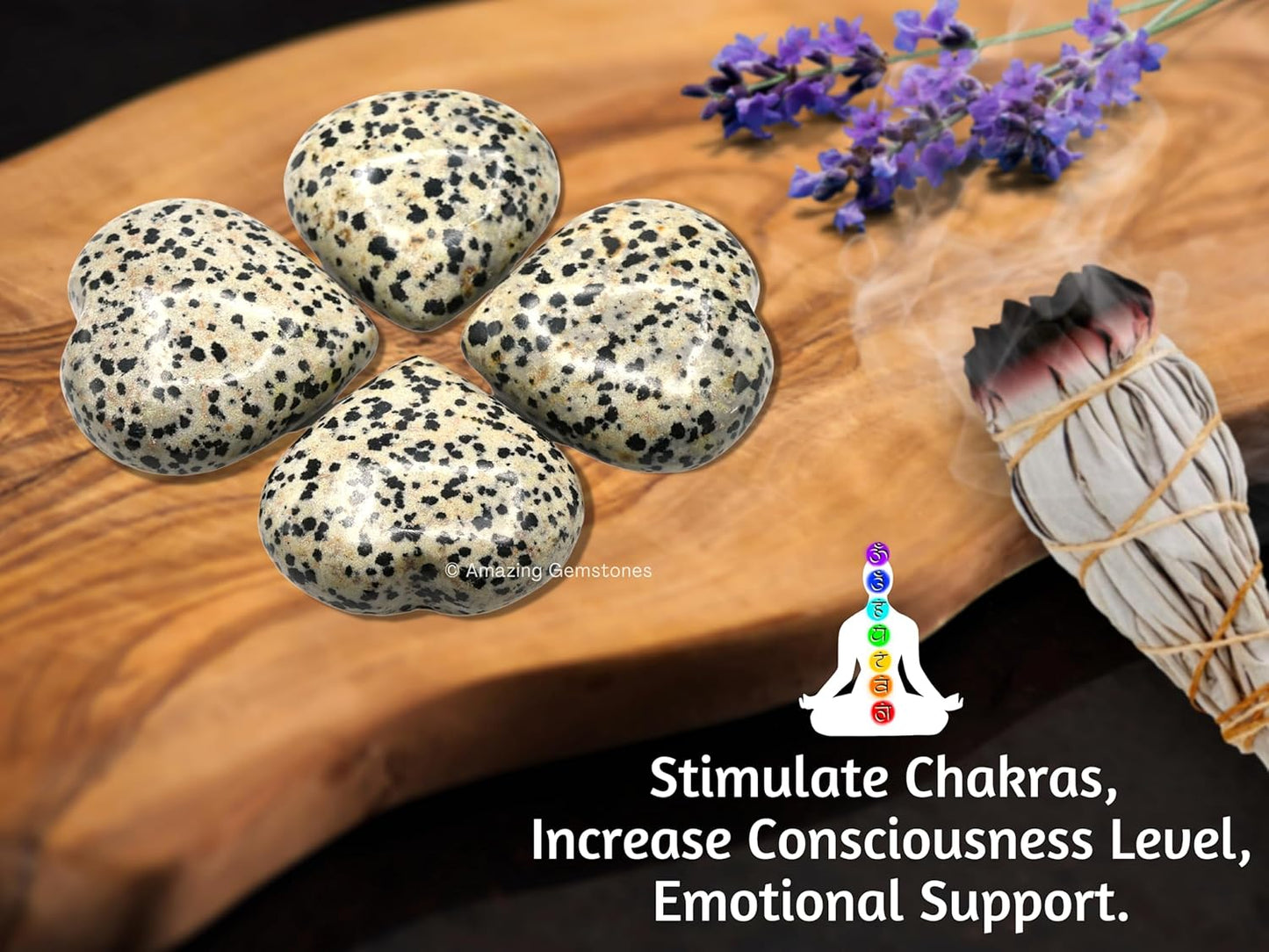 Amazing Gemstone Dalmatian Jasper Crystal Heart Palm Stone - Pocket Massage Worry Stone for Natural Body Chakra Balancing, Reiki Healing and Crystal Grid