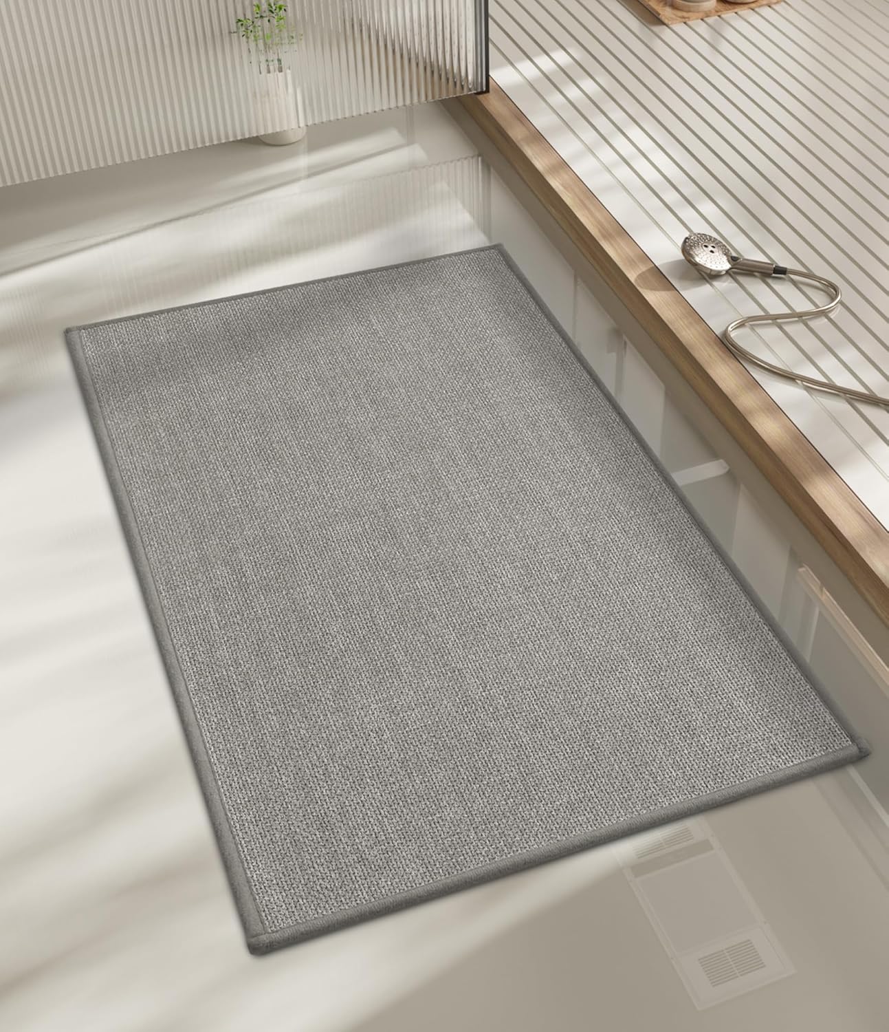chakme Bathroom Rugs Mat 32x17, Ultra Thin Non Slip Bath Mat Quick Dry Absorbent Bath Mat for Bathroom Floor, (Dark Grey, 32"x17")