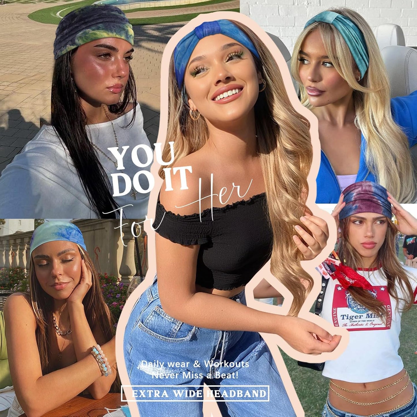 Wide Headbands for Women Knotted No Slip Head Bands Soft Turban Headband Hair Accessories Boho African Solid Color Head Wraps for Women Yoga Workout Pack of 6