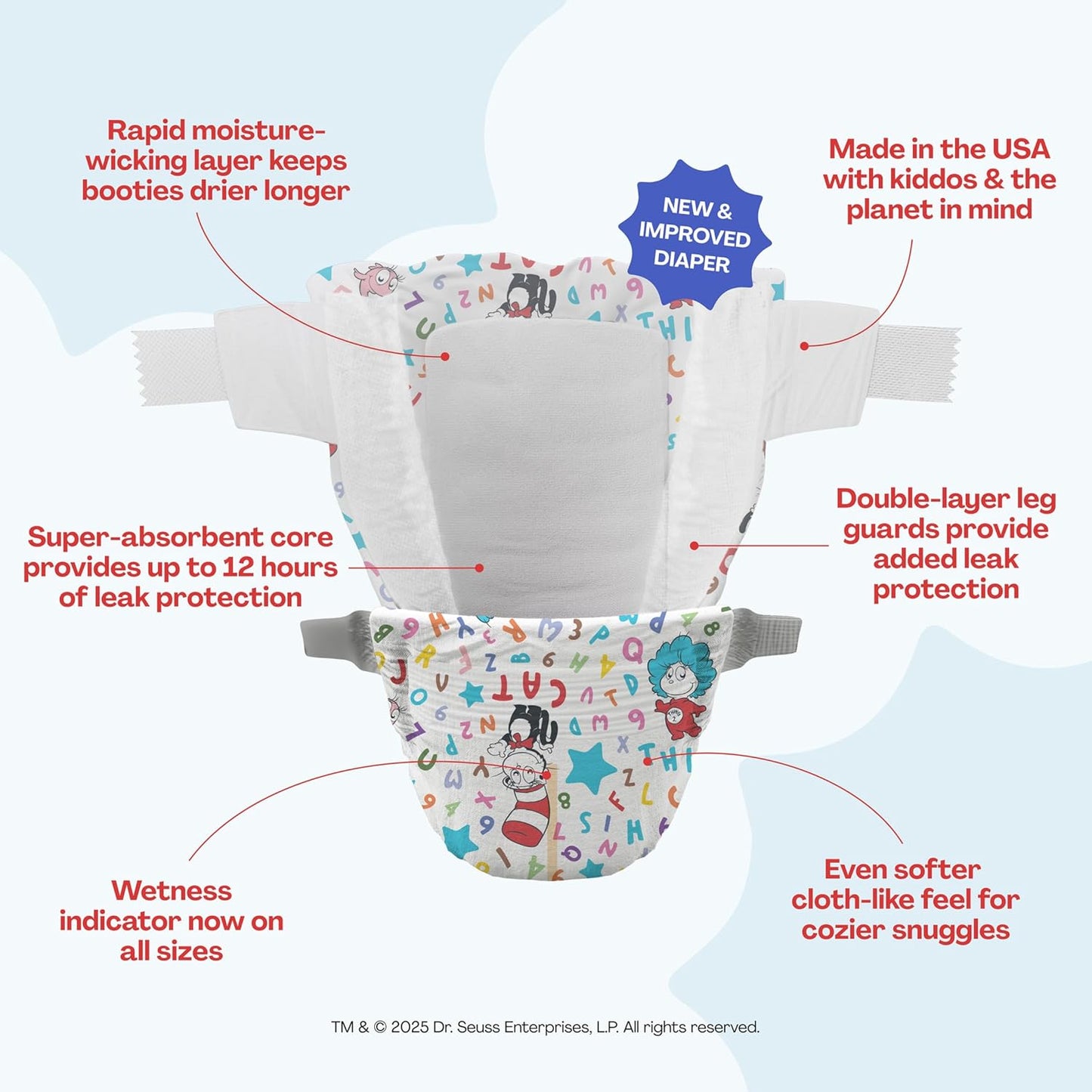 Hello Bello Dr. Seuss Babies Premium Diapers, Size 5, 48 Count: Softness & Protection for Sensitive Skin