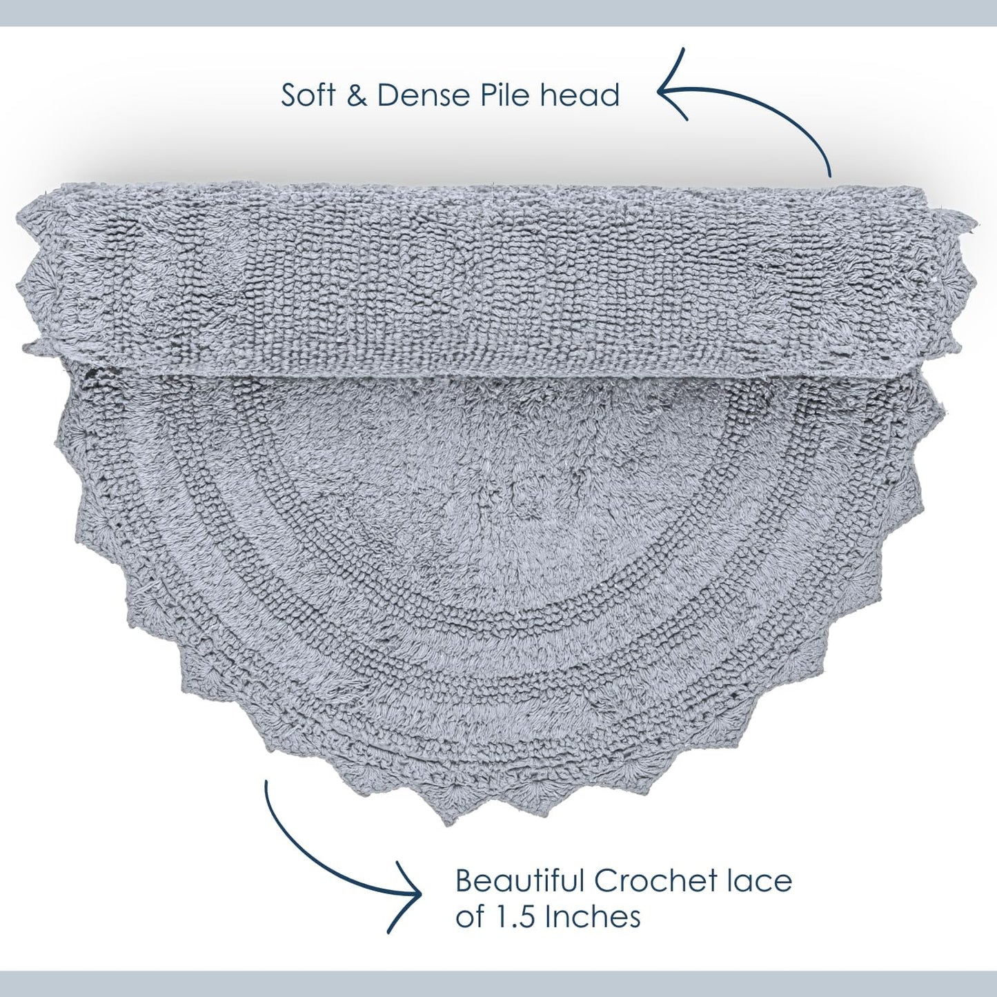 RAJRANG Circular Bath Mat for Bathroom Kitchen and Spa with Crochet Pattern Cotton Absorbent Soft Reversible Boho Bath Rug Light Grey Round 24 Inches