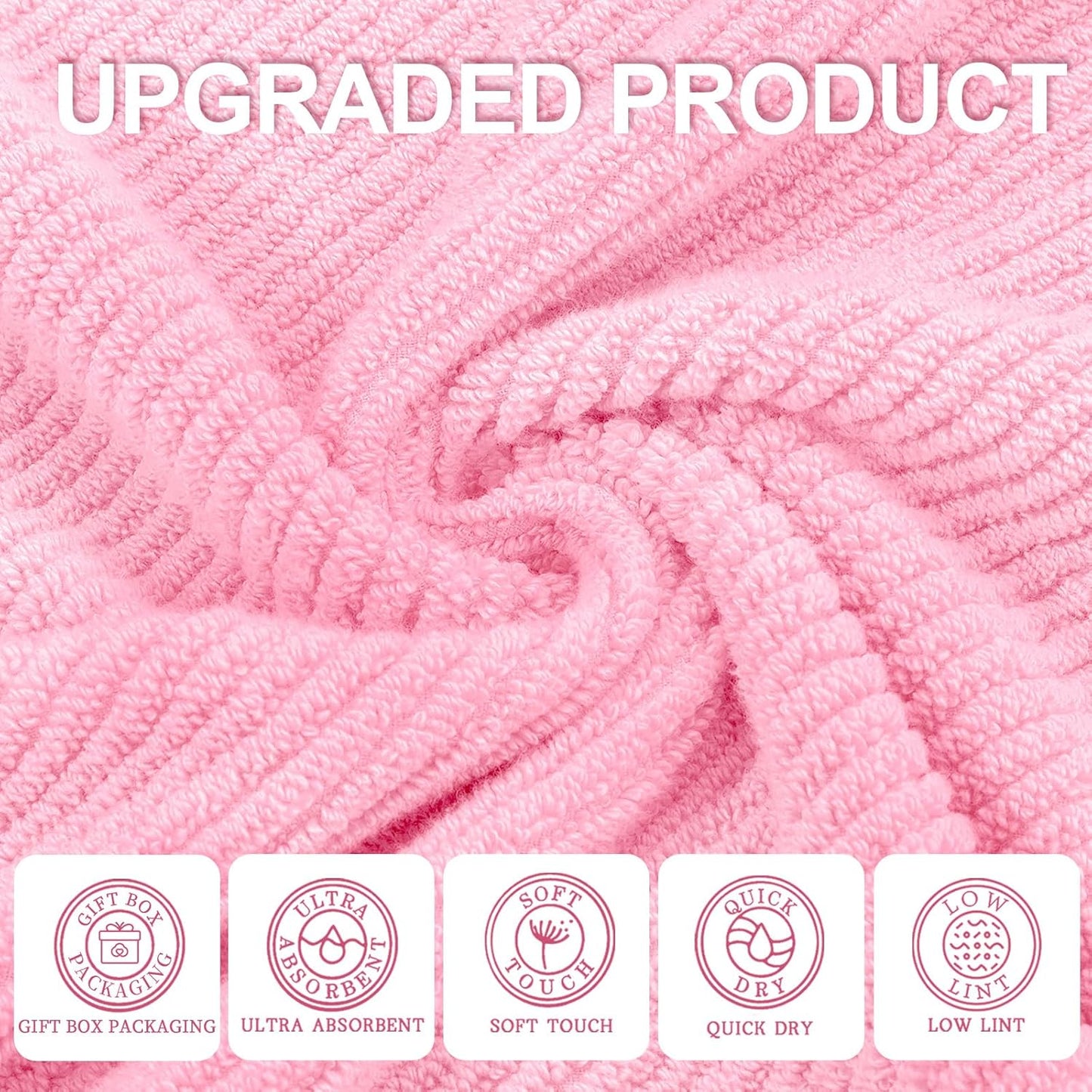VOOVA & MOVAS Pink Bathroom Hand Towels Set of 4, Large 18" x 28" - 100% Cotton | Quick Dry | Light Weight | Thick | Soft | Absorption, Luxury Hand Towels for Showering, Bathroom Essentials Set