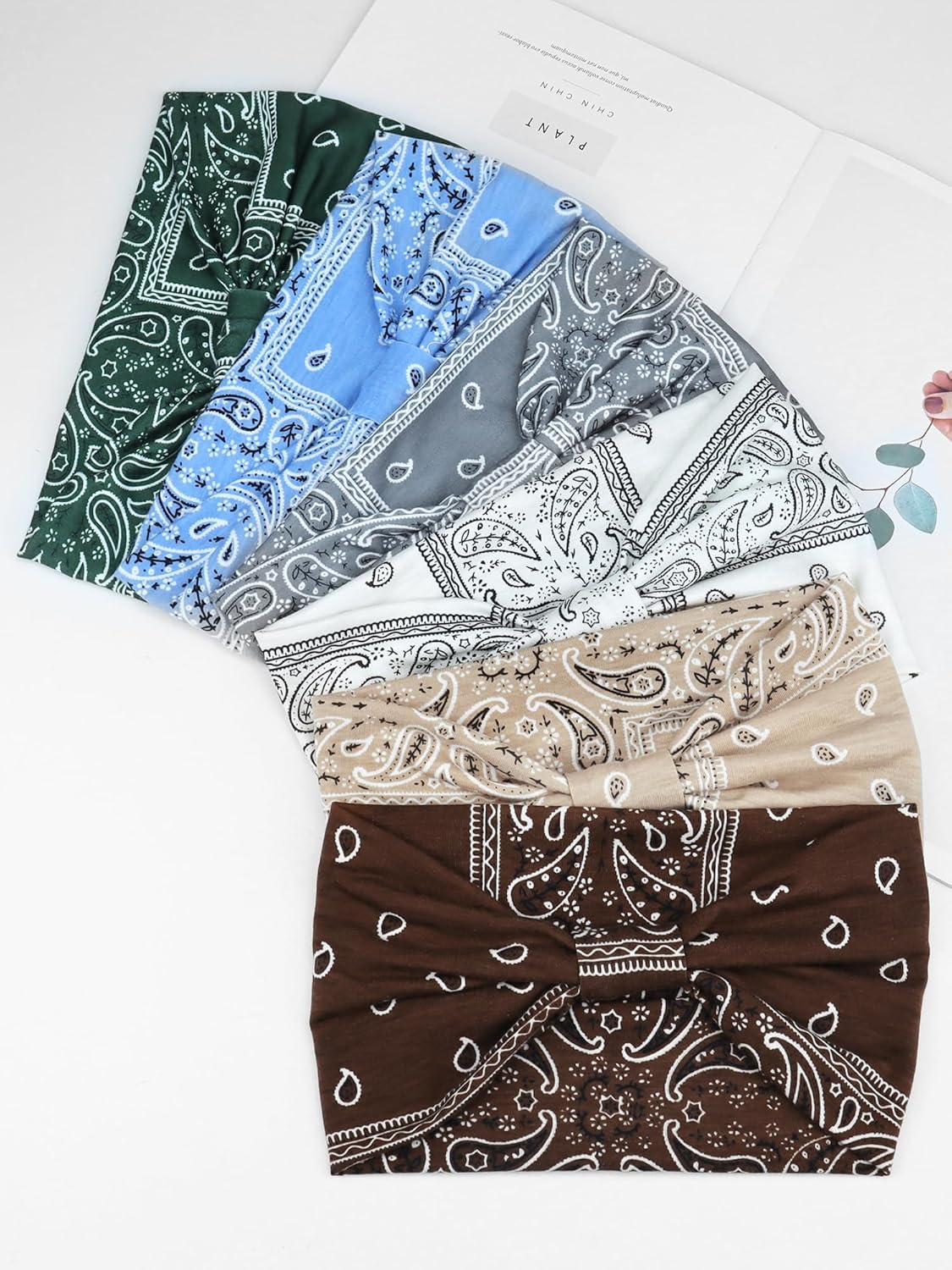 Wide Headbands for Women Knotted No Slip Head Bands Soft Turban Headband Hair Accessories Boho African Solid Color Head Wraps for Women Yoga Workout Pack of 6 (Nature)