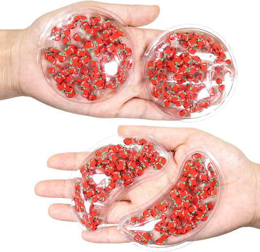 4PCS Gel Eye Ice Pack Set, Cold & Hot Compress, Reusable Cooling Gel Pads for Strain Relief, Relaxation, SPA and Sleep (4 Apples)