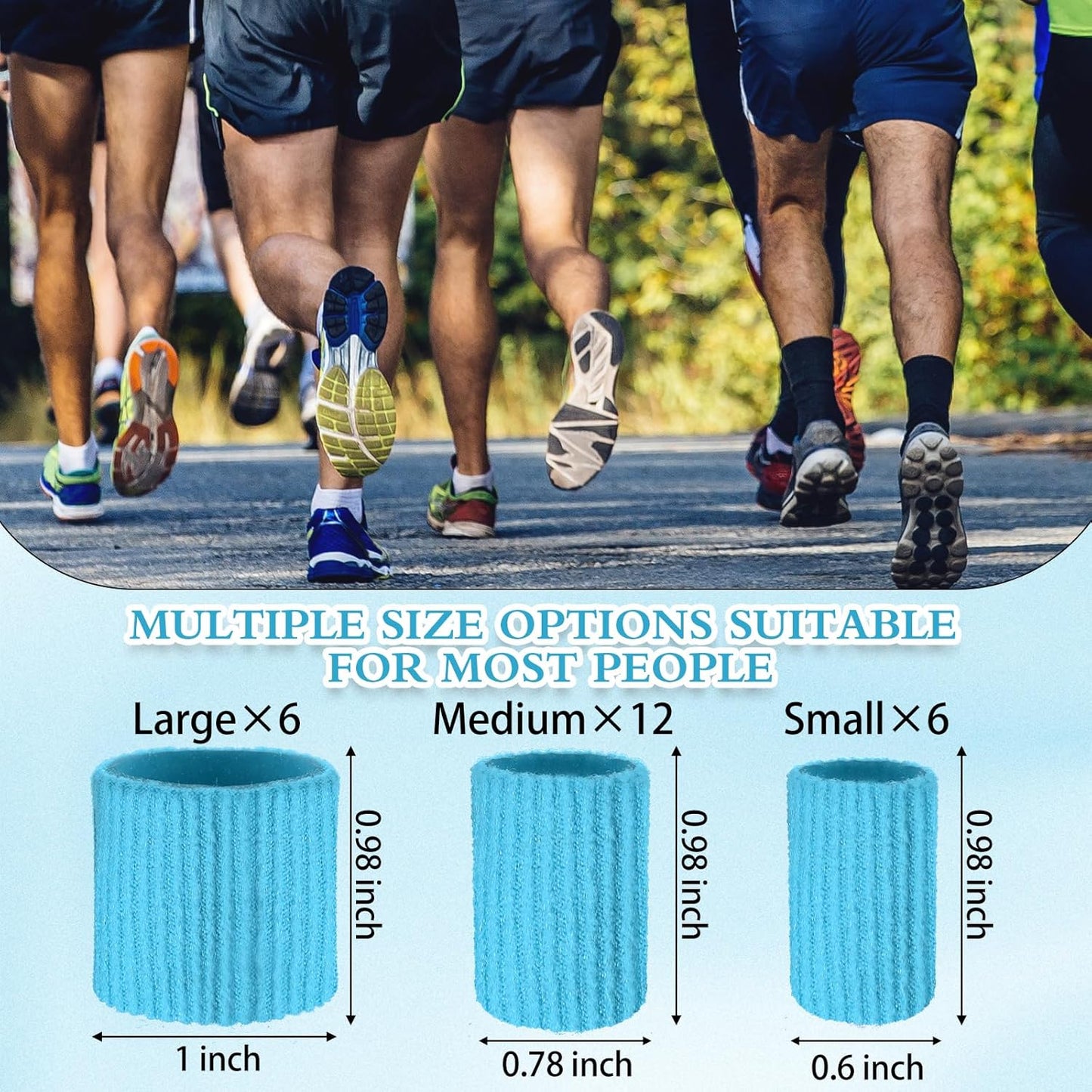 Blulu 24 Pieces Toe Tubes 0.98 Inches Cushion Tube Corn Pads for Toes Sleeves Soft Gel Protectors for Cushions Corns Blisters Calluses 3 Size(Blue,Assorted Sizes)