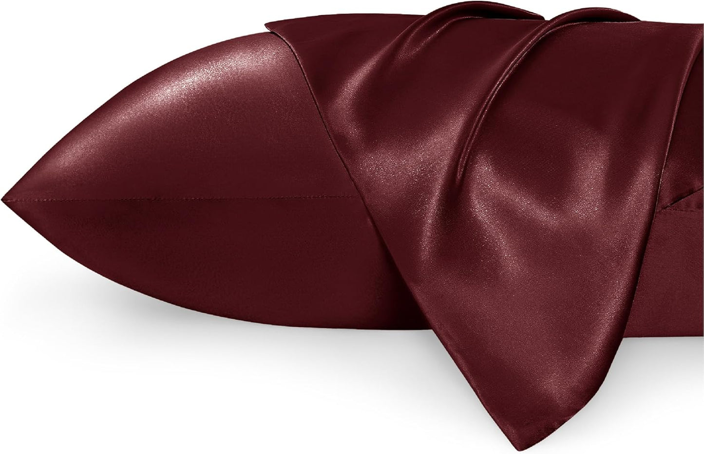Bedsure Satin Pillowcases, Similar to Silk Pillow Cases Queen Size Set of 2, Burgundy Pillow Case with Envelope Closure, Christmas Decor Home Gifts for Women Men, 20x30 Inches, 2pcs
