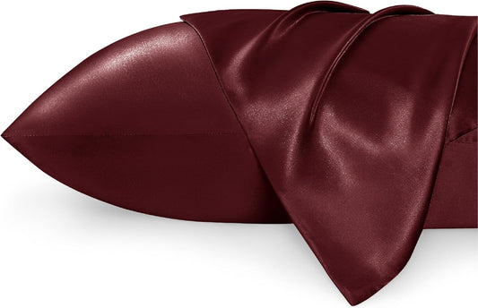 Bedsure Satin Pillowcases, Similar to Silk Pillow Cases Queen Size Set of 2, Burgundy Pillow Case with Envelope Closure, Christmas Decor Home Gifts for Women Men, 20x30 Inches, 2pcs