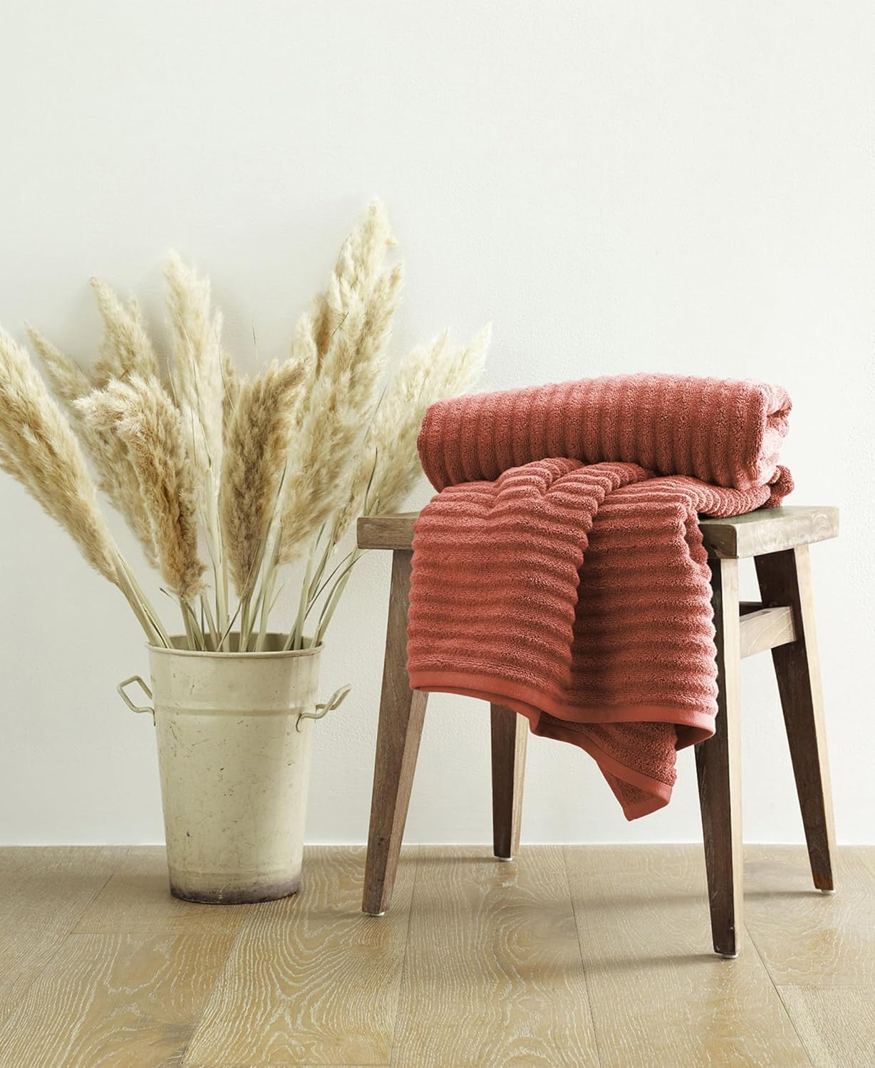 Blue Loom Ribbed Bath Sheet & Towel, 100% Cotton 600 GSM, Soft Absorbent Durable Quick Drying Bath Sheet & Bath Towel Set for Bathroom - Mason Set of 2 Terracotta Red (65" x 45" & 58" x 30")