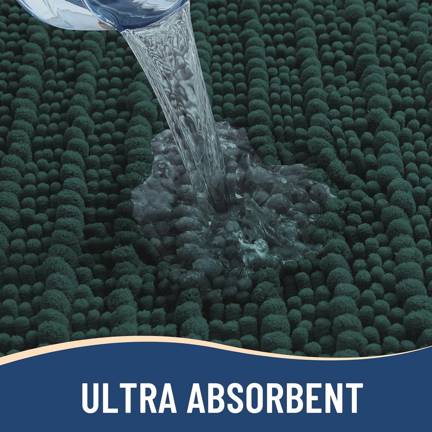 Arotive Luxury Chenille Bathroom Rug Mat, Extra Soft Thick Absorbent Shaggy Bath Rugs, Non-Slip Machine Wash Dry, Plush Bath Mats for Bathroom, Shower and Tub, 59x35, Dark Green