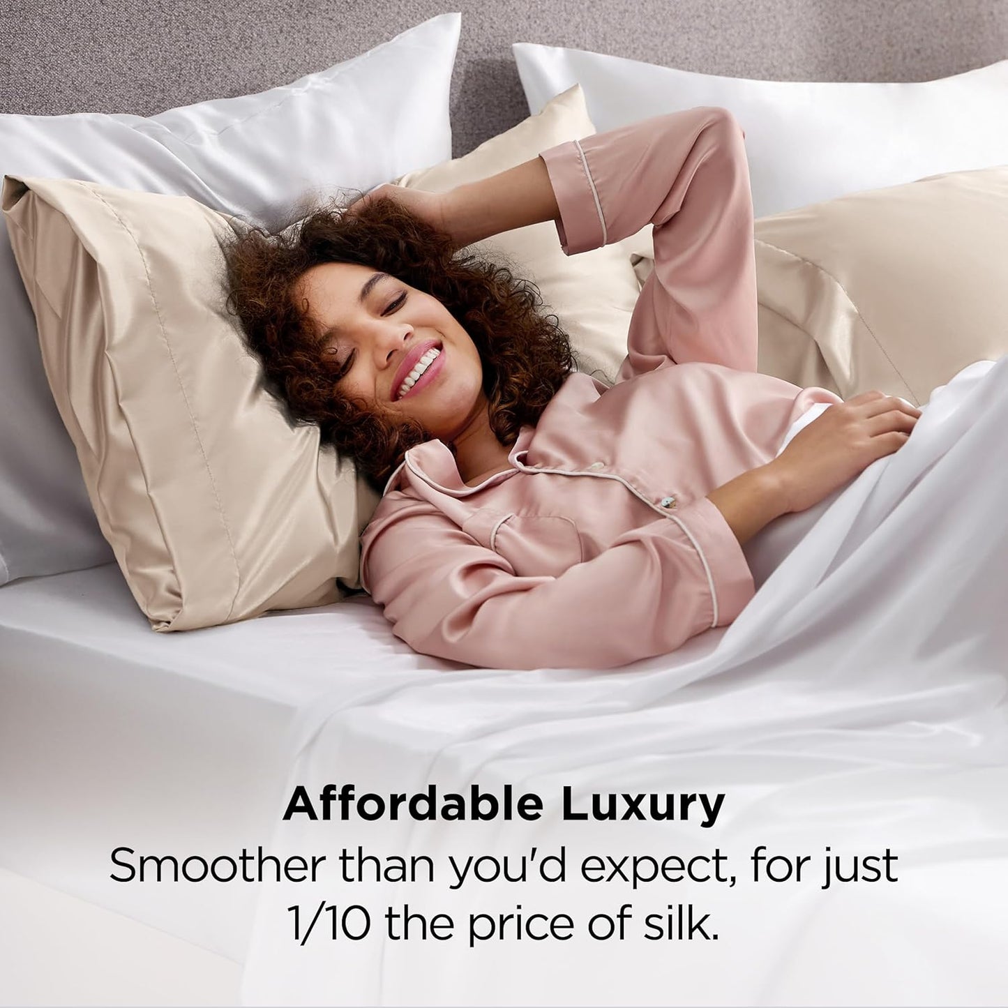 Bedsure King Size Satin Pillowcase Set of 2 - Beige Silky Pillow Cases for Hair and Skin with Envelope Closure, Similar to Silk Pillow Cases, Gifts for Women Men, 20x36 Inches, 2pcs