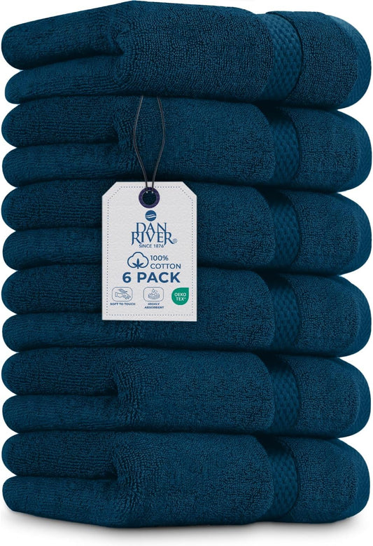 DAN RIVER 6-Pack Premium Hand Towels (16x28 Inches) - 100% Cotton, Ultra Soft, Lightweight, Highly Absorbent Towels for Bathroom, Spa, Gym, Salon, Hotel, and Travel - 550 GSM,Opal Blue
