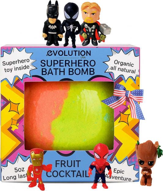 EvolutionUSA 1pc Purple Epic Superhero Bath Bombs for Kids, Super Hero Bath Bomb with Toy Inside, Lush Children Bathbomb, Organic Bathbomb with Surprise Inside, Fizzy Fun Superhero Bath Ball