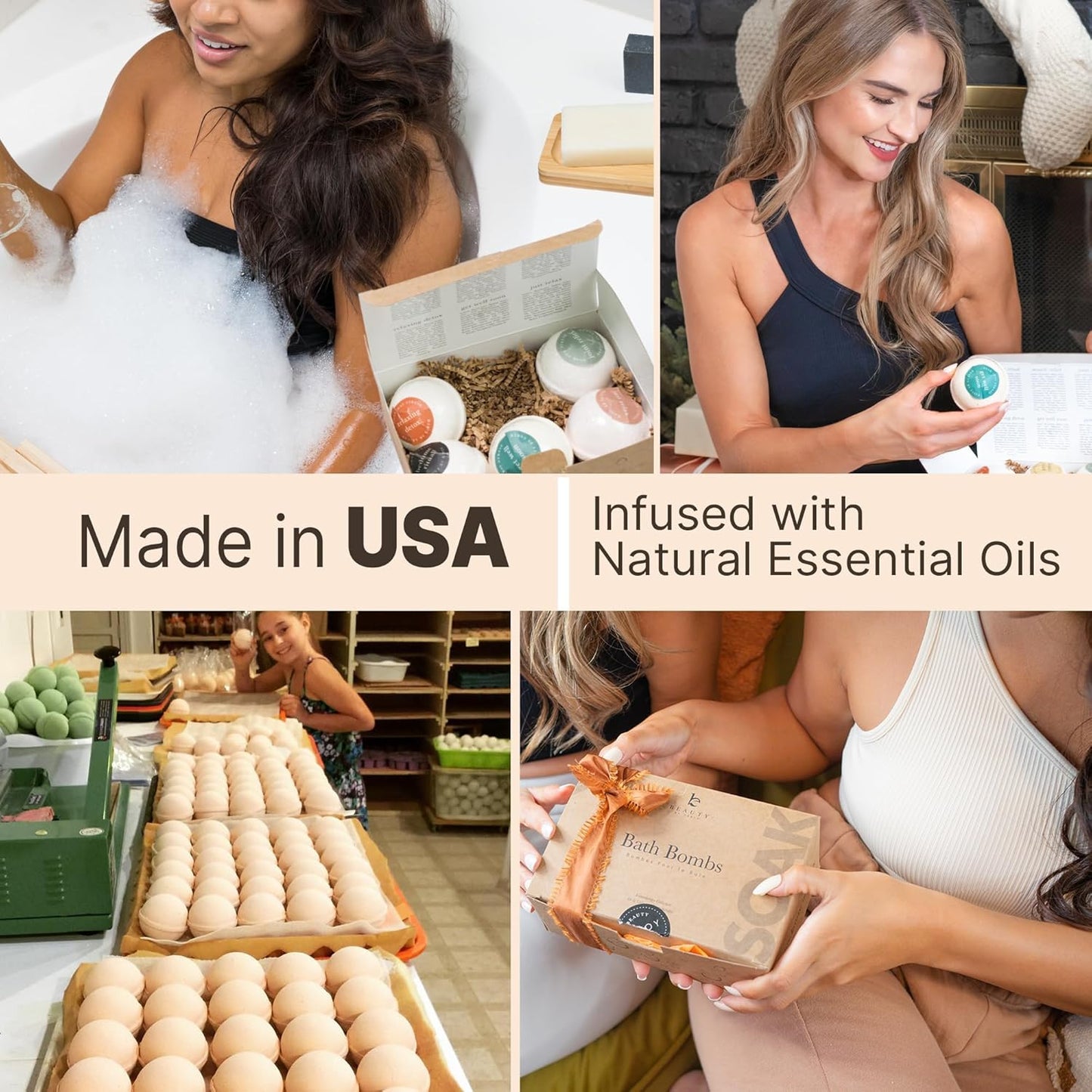 Bath Bombs Gift Set, USA Made with Organic & Natural Ingredients, Relaxing Spa Gifts for Women & Men