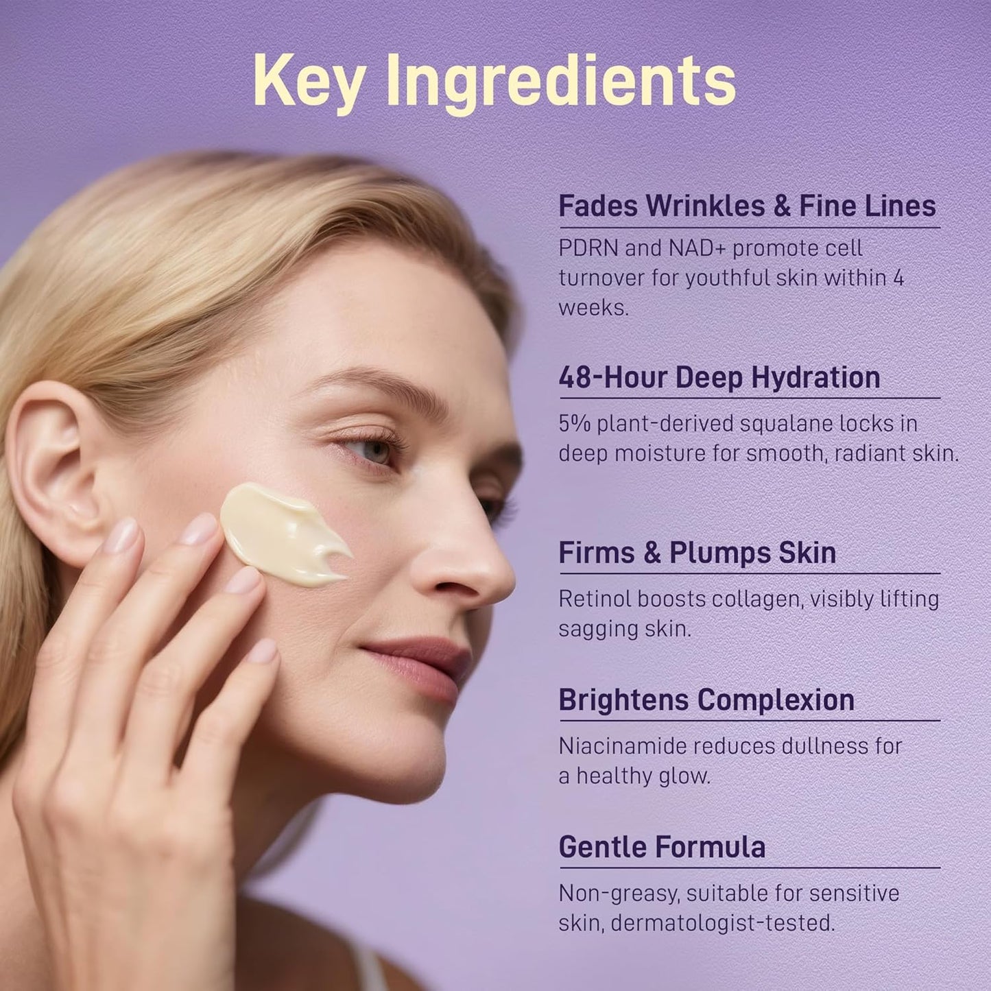 PDRN Anti-Aging Face Moisturizers Cream with 5% Squalane,100% Pure PDRN Salmon Sperm DNA,Hyaluronic Acid & B5, Firming, Hydrating, Moisturizing Repair Face & Neck Skinare Cream for All Skin,1.85 Fl Oz