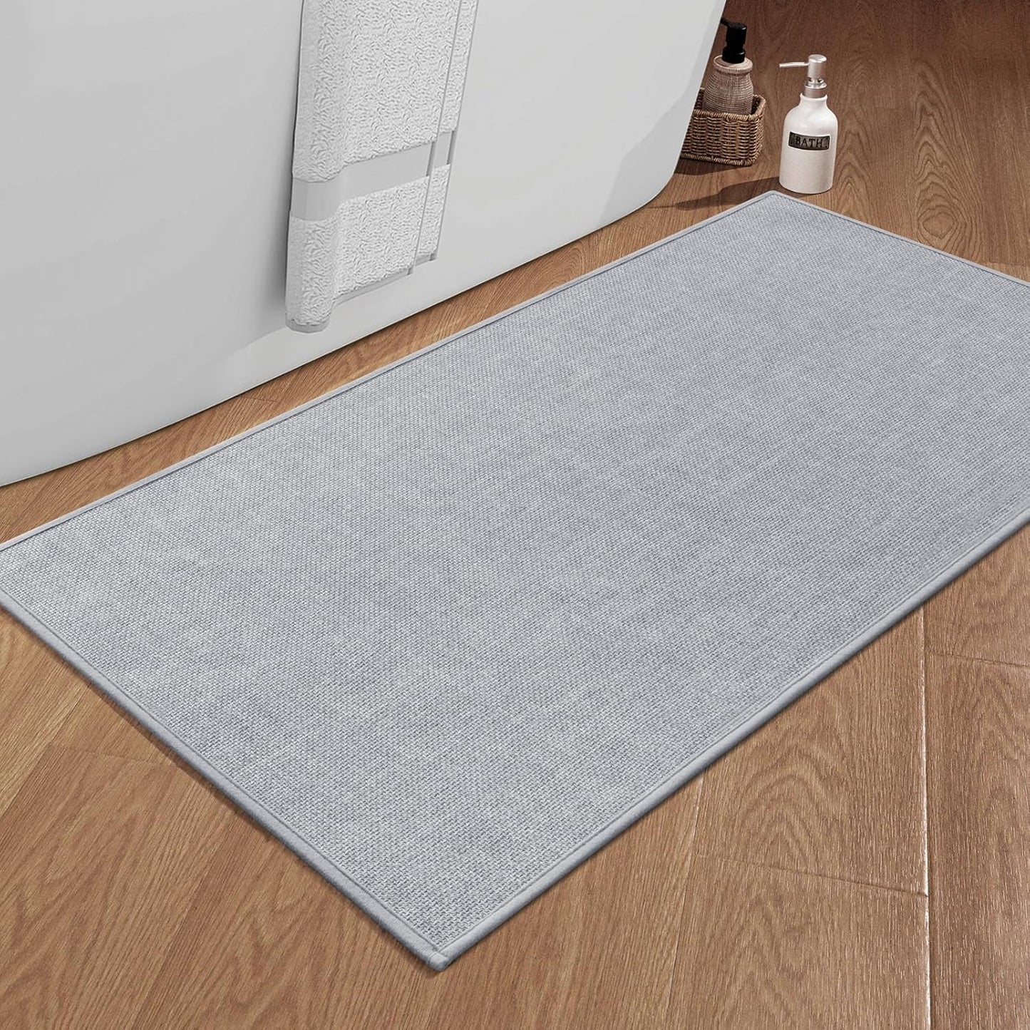 chakme Bathroom Rugs Mat 47x25, Ultra Thin Non Slip Bath Mat Large Quick Dry Absorbent Bath Mat for Bathroom Floor, (Light Grey, 47"x25")