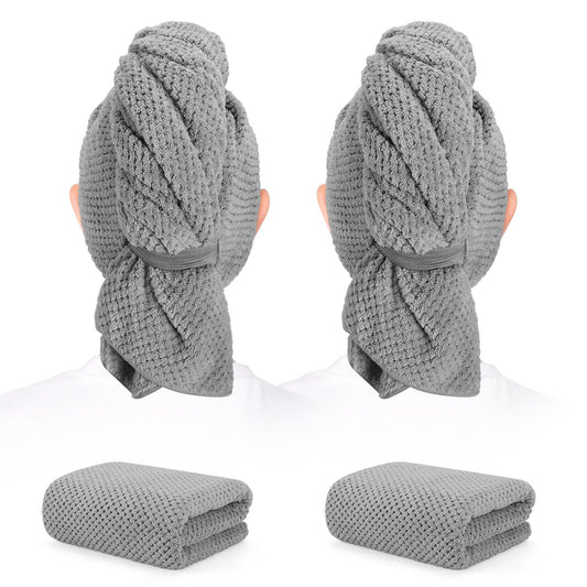 BEoffer 2 Pack Microfiber Hair Towel - 41 x 24 inches Super Soft, Absorbent, Fast Drying Without Frizz Hair Towel Wrap for Women Long, Thick, Curly Hair - Hair Turbans with Elastic Strap