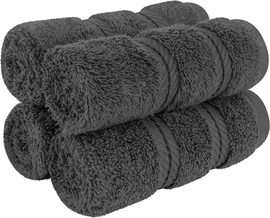 American Soft Linen Luxury Washcloths for Bathroom, 600 GSM 100% Cotton 4 Piece Turkish Wash Cloth Set, 13x13 in Soft Rags for Body and Face, Dark Gray Washcloths