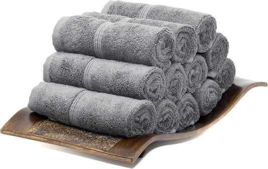 Mosobam Luxury Turkish Towels Set of 12 Washcloths 13X13 Charcoal Gray (Dark Grey) 700 GSM Bamboo Viscose & Aegean Turkish Combed Cotton
