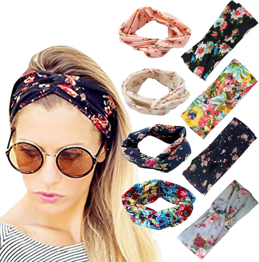 DRESHOW 8 Pack Headbands for Women Yoga Knotted Headbands Elastic Criss Cross Hair Accessories Sports Head Wrap Non Slip