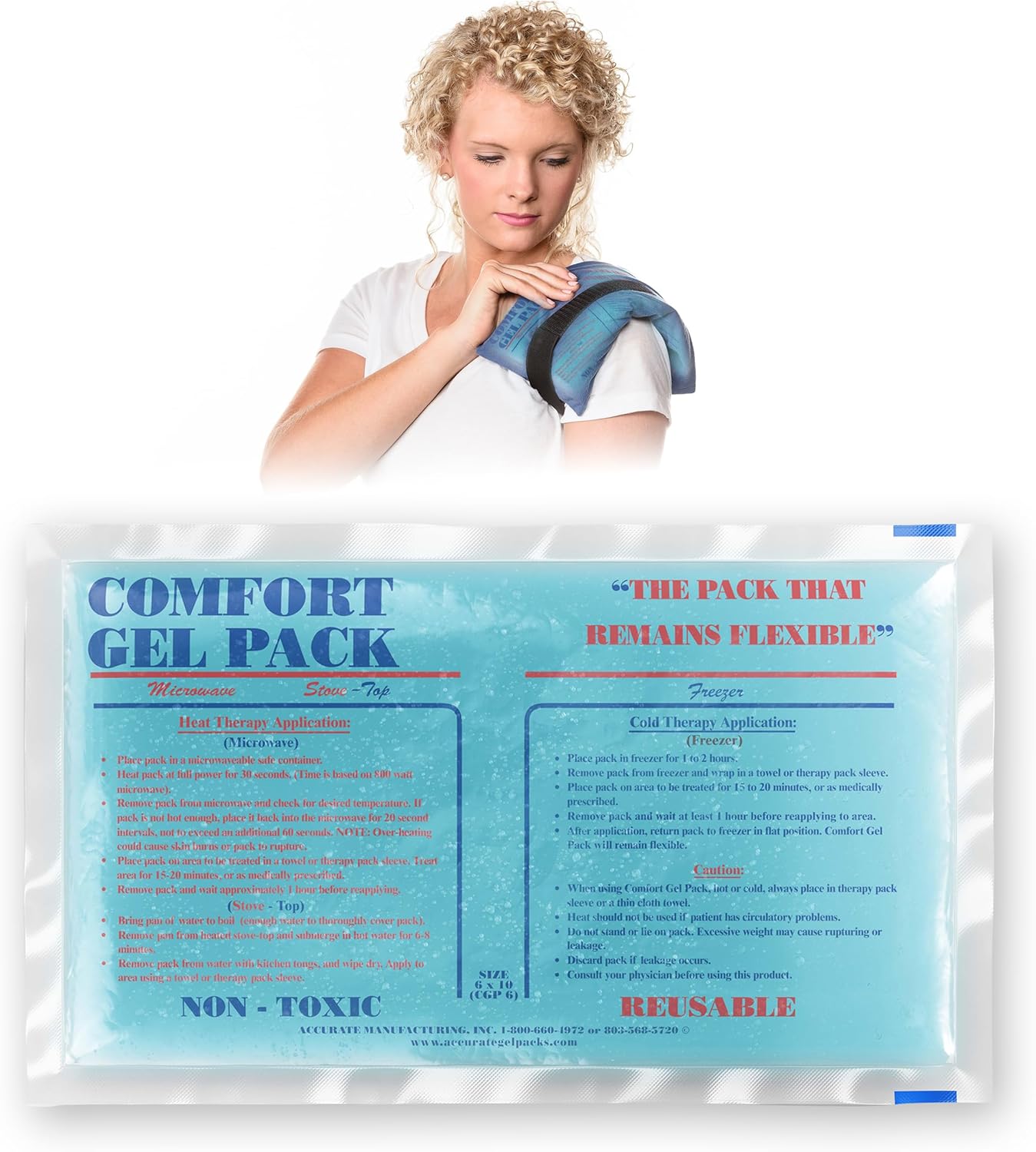 Flexible Reusable Gel Pack 6"x10" - Flexible Gel Packs for Neck, Wrist, Arm, Back and Shoulder Pain Relief - Versatile Hot or Cold Gel Packs for Injuries, Sore Muscles or Toothache Pain Relief, Blue