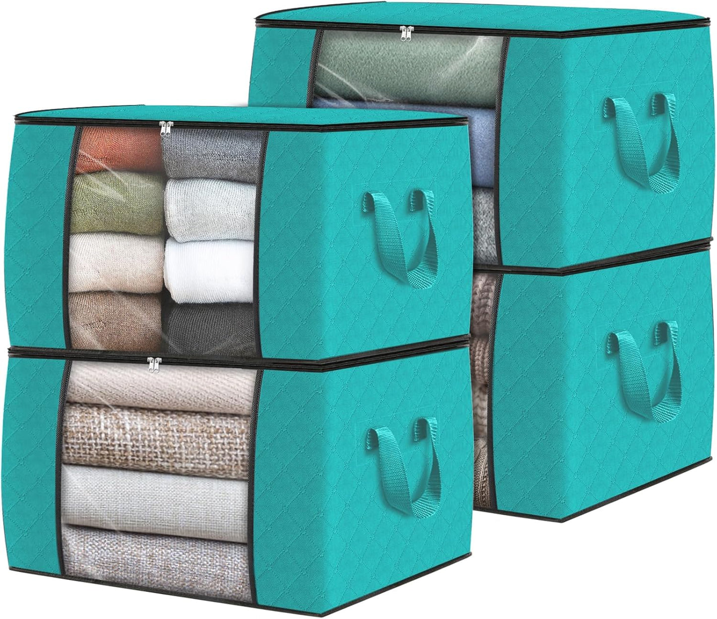 Fab totes 4 Pack Clothes Storage, Foldable Thick Fabric Blanket Storage Bags, Containers for Organizing Bedroom, Closet, Clothing, Comforter,Closet Organization with Handle,Green