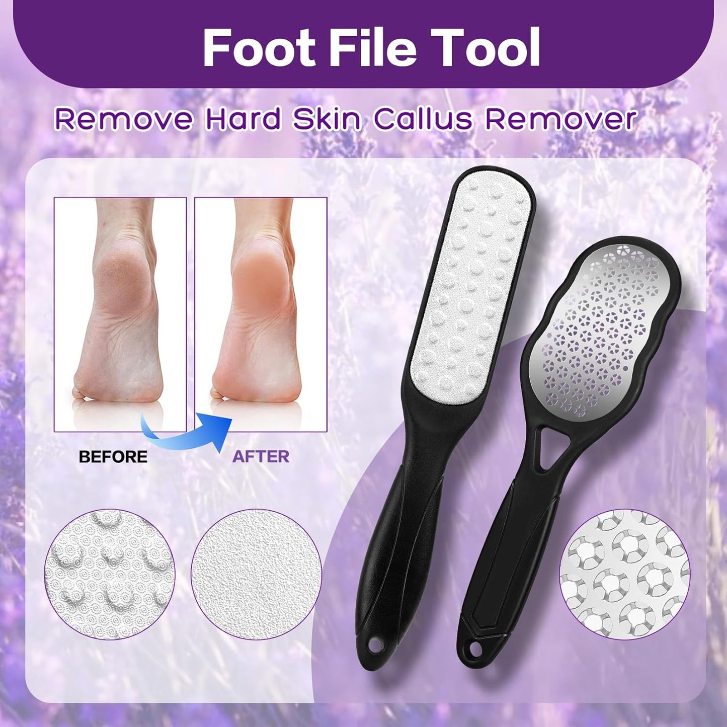 Pack of 4 lavender Himalayan Pink FOOT SOAK SALT Kit Tea Tree OiFoot Callus Remover Gel Kit Foot Files Set Moisturize, Foot Odor cream spa massager Epsom Salt pedicure at home spa
