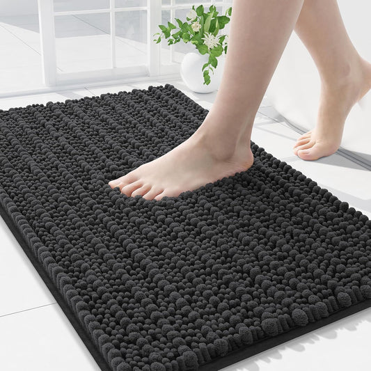 Arotive Luxury Chenille Bathroom Rug Mat, Extra Soft Thick Absorbent Shaggy Bath Rugs, Non-Slip Machine Wash Dry, Plush Bath Mats for Bathroom, Shower and Tub, 30x20, Dark Grey