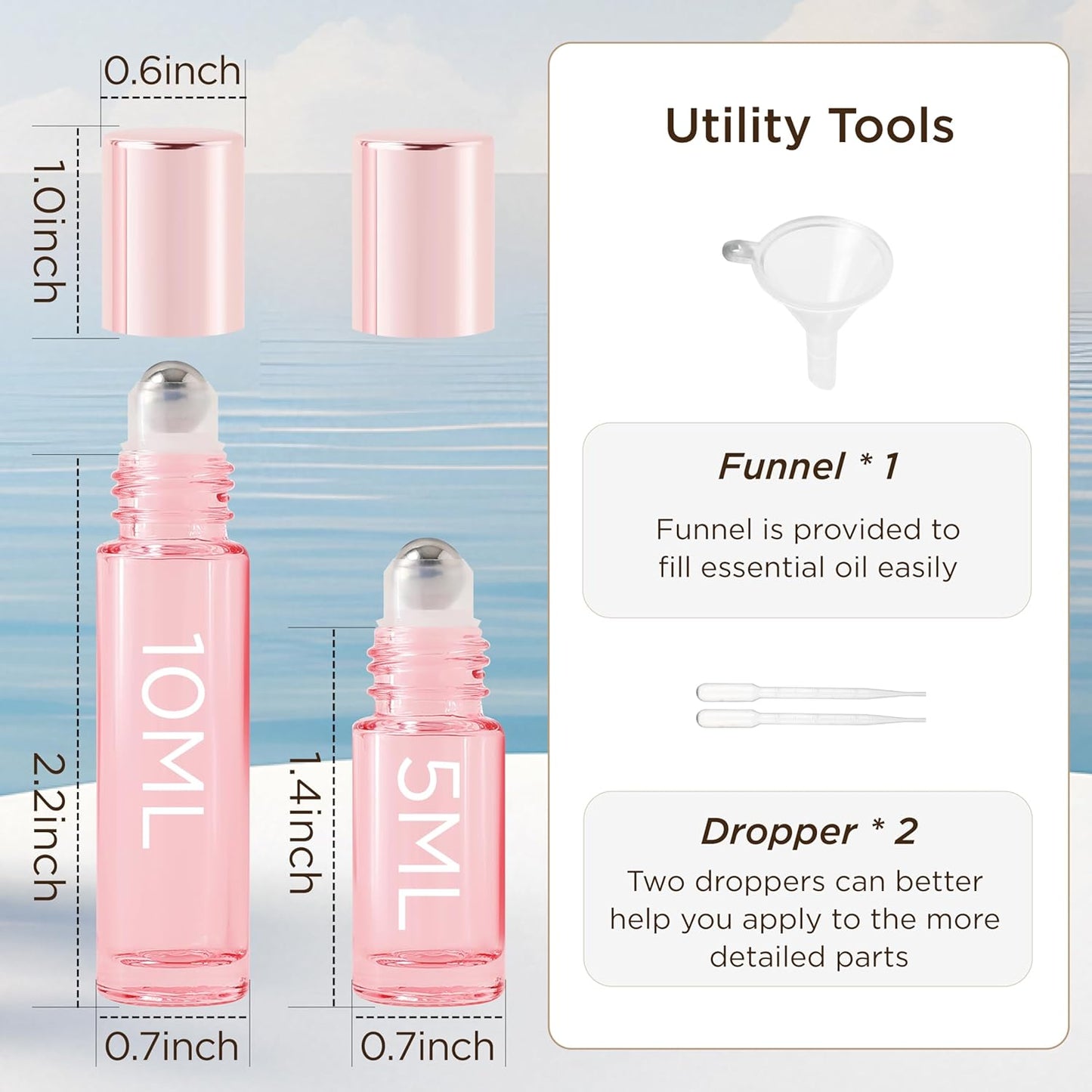 Essential Oil Roller Bottles, 12PCS (10ml & 5ml) Glass Perfume Roller Bottles with Funnel Opener and Dropper Beauty and Personal Care Tools