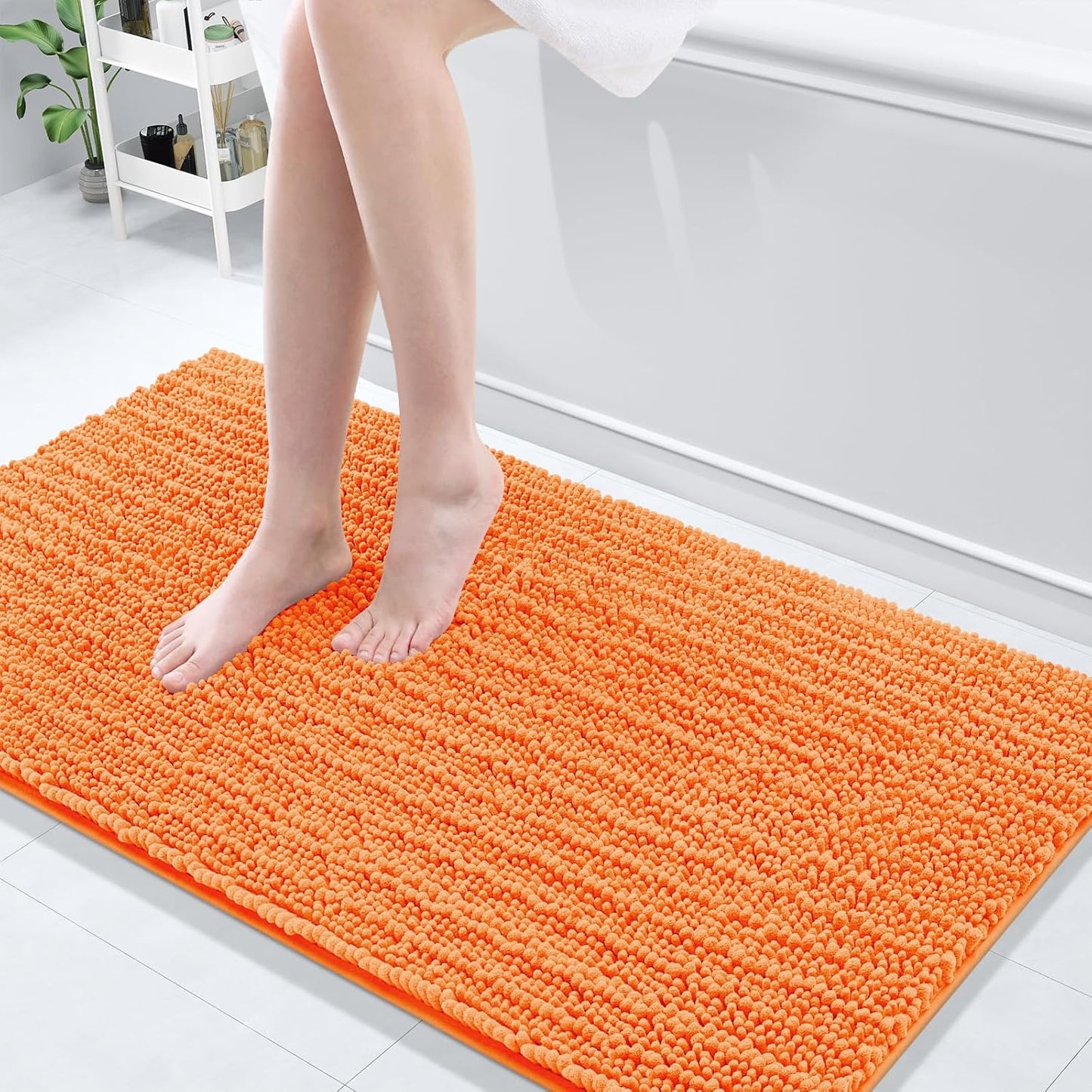 Arotive Luxury Chenille Bathroom Rug Mat, Extra Soft Thick Absorbent Shaggy Bath Rugs, Non-Slip Machine Wash Dry, Plush Bath Mats for Bathroom, Shower and Tub, 54x24, Orange