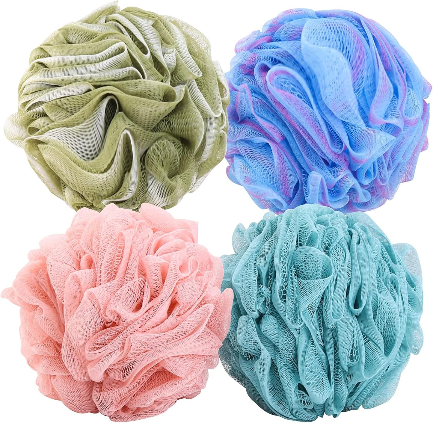BTYMS 4 Pieces Shower Loofahs Large Bath Sponge 75g Mesh Pouf Wash Puff Shower Poof Body Loofas for Bathing