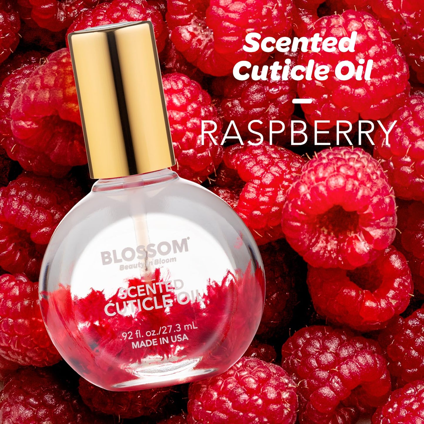 Blossom Cuticle Oil for Nails, Hydrating, Moisturizing, Scented Nail Oil Cuticle Care, Infused with Real Flowers, Made in USA, 0.92 fl. oz, Raspberry