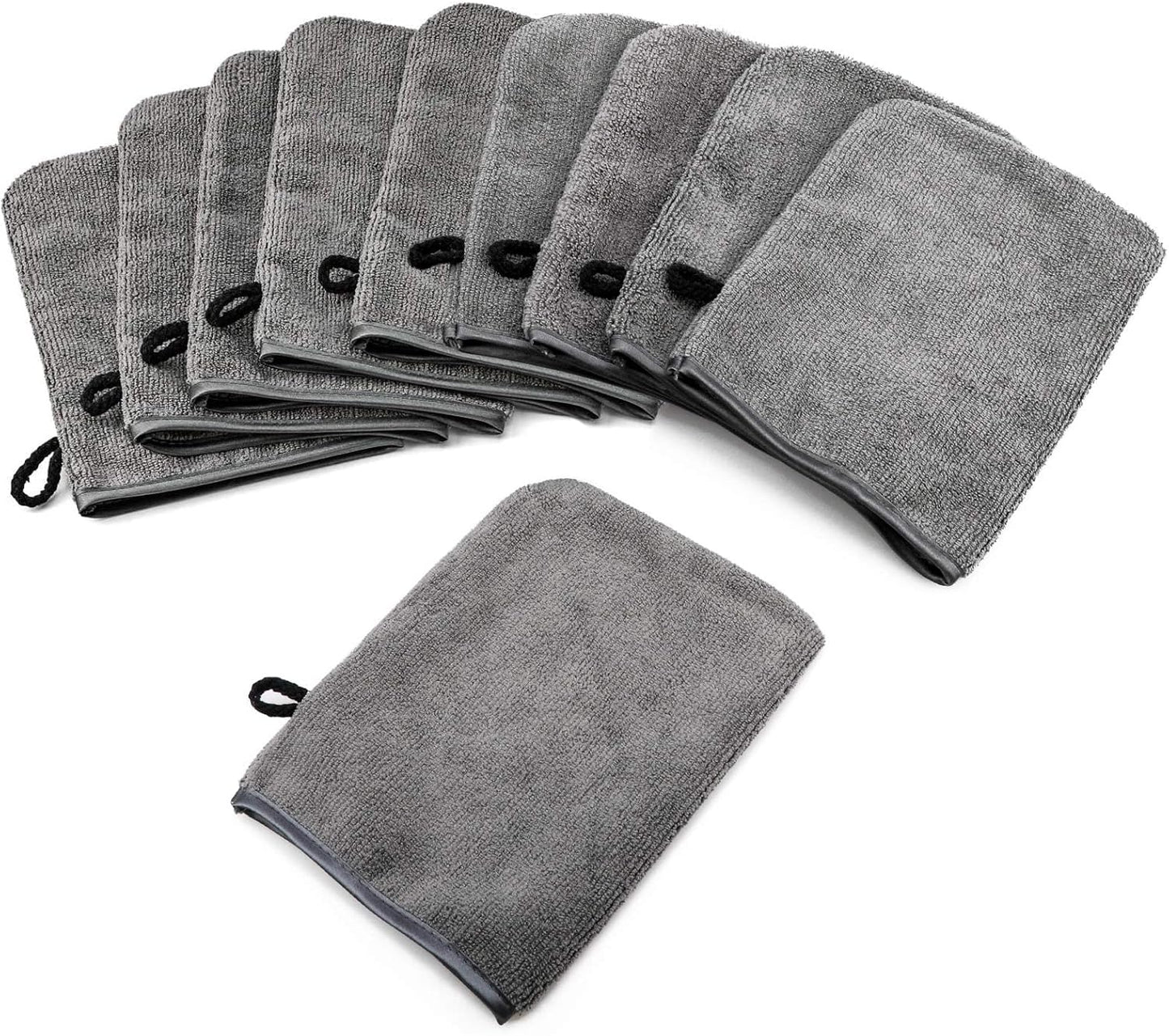 PHOGARY 10 Pack Microfiber Body Wash Mitts, Soft Face Mitten, Bath Spa Cloth, Reusable Makeup Remover Mitt Gloves, European Style Wash Cloth, 6×8 inch (Grey)