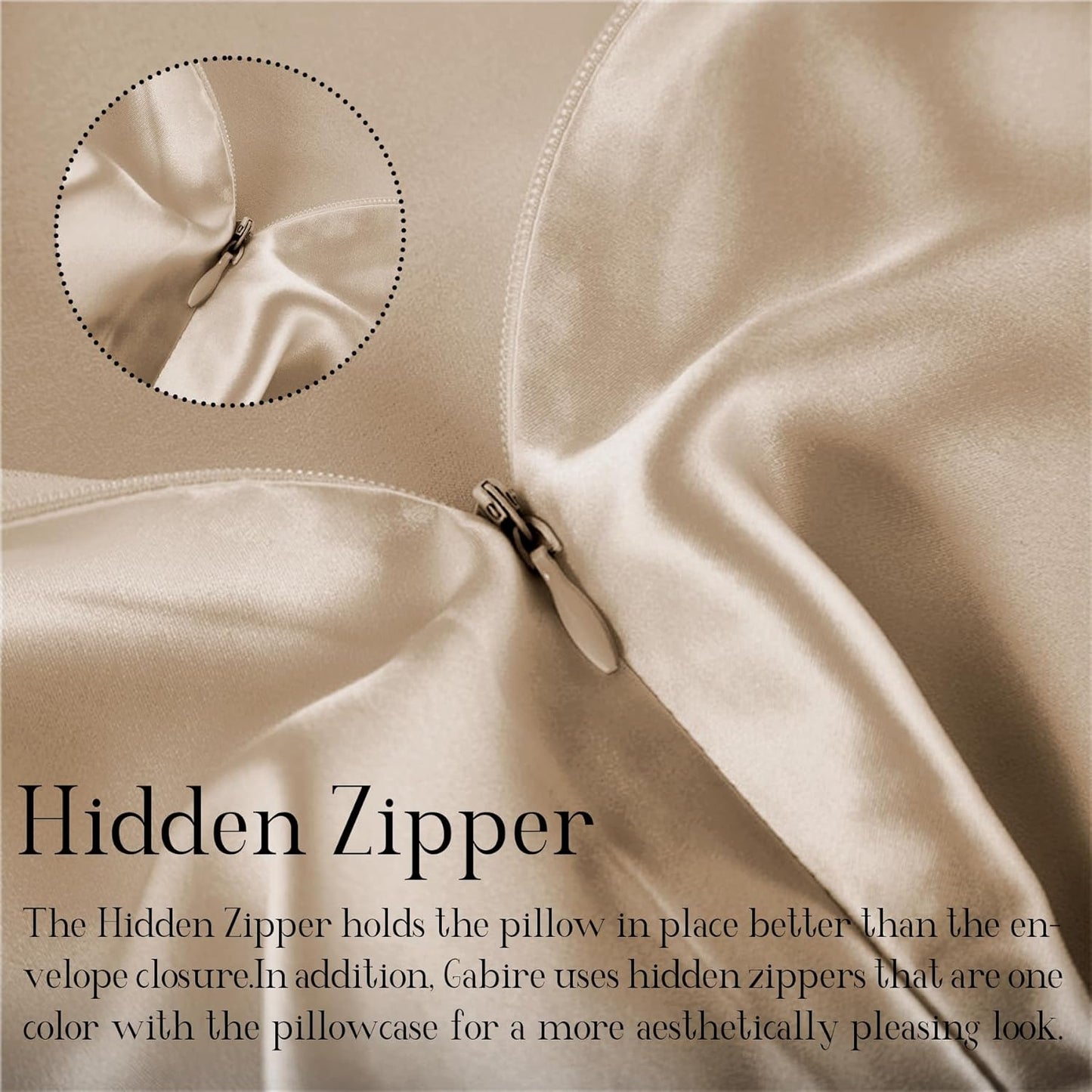 Mulberry Silk Pillowcase for Hair and Skin Prevent Acne Pillow Cases Both Sides Real Silk Pillowcases Organic Silk Pillowcase with Hidden Zipper, Champagne, King (20"×36")