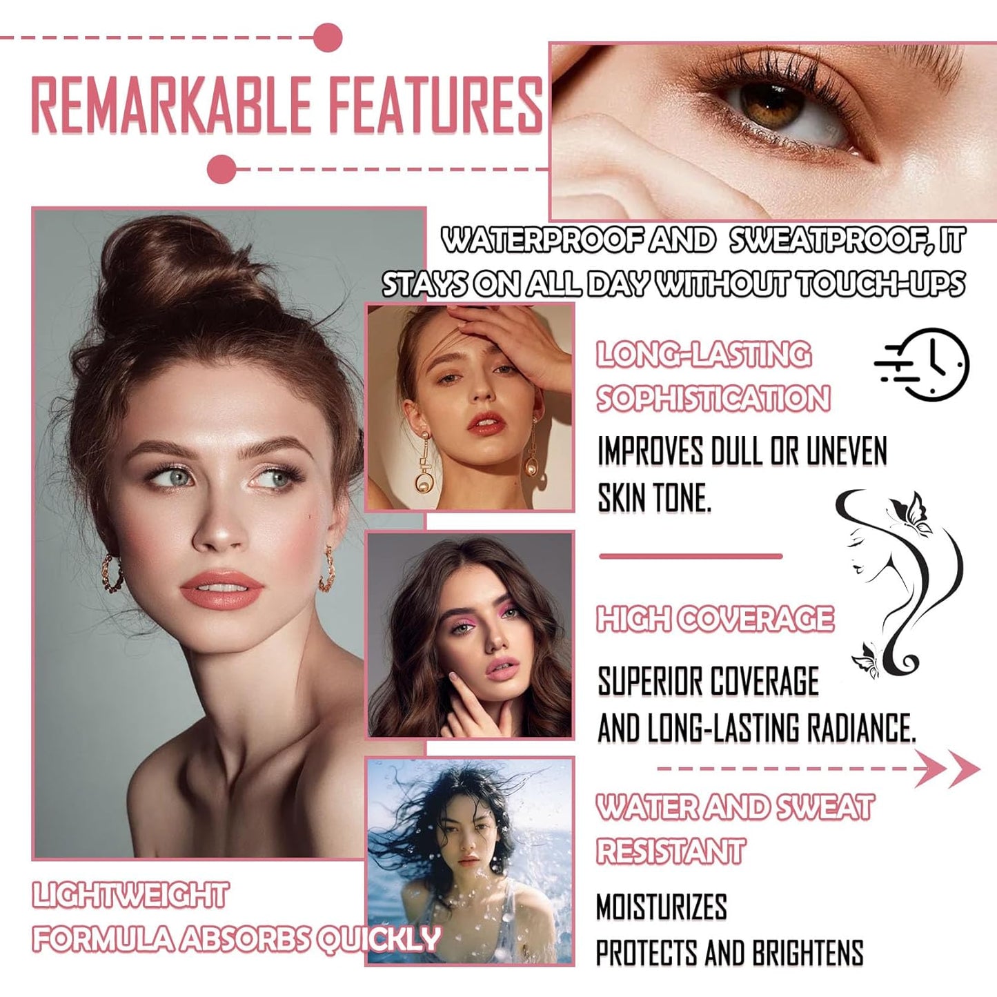 Color Changing Foundation Set,Flawless Liquid Foundation Full Coverage with Makeup Base Gel & Makeup Sponge Egg